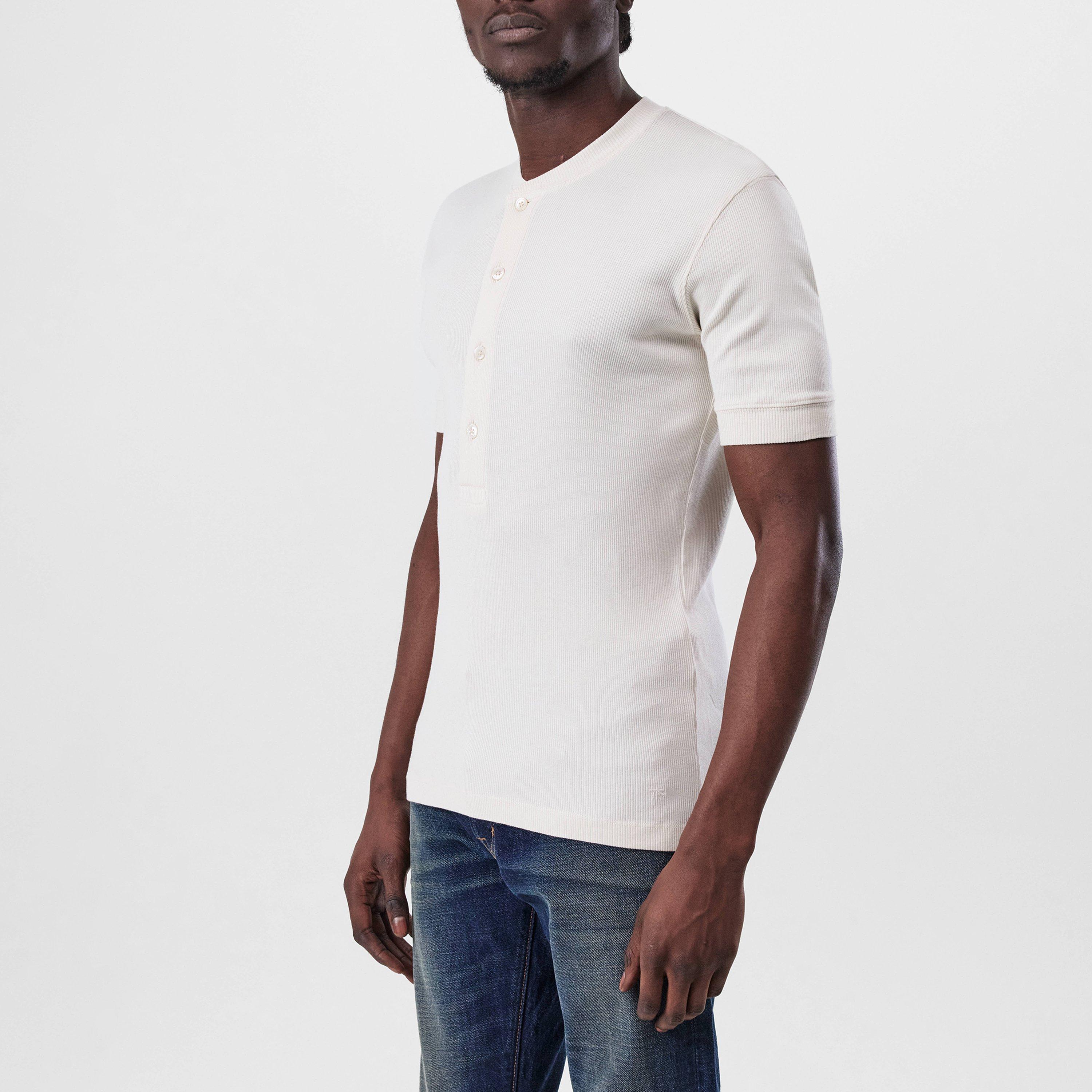 Ivory - Tom Ford - Men's Ribbed Henley T-Shirt - 5