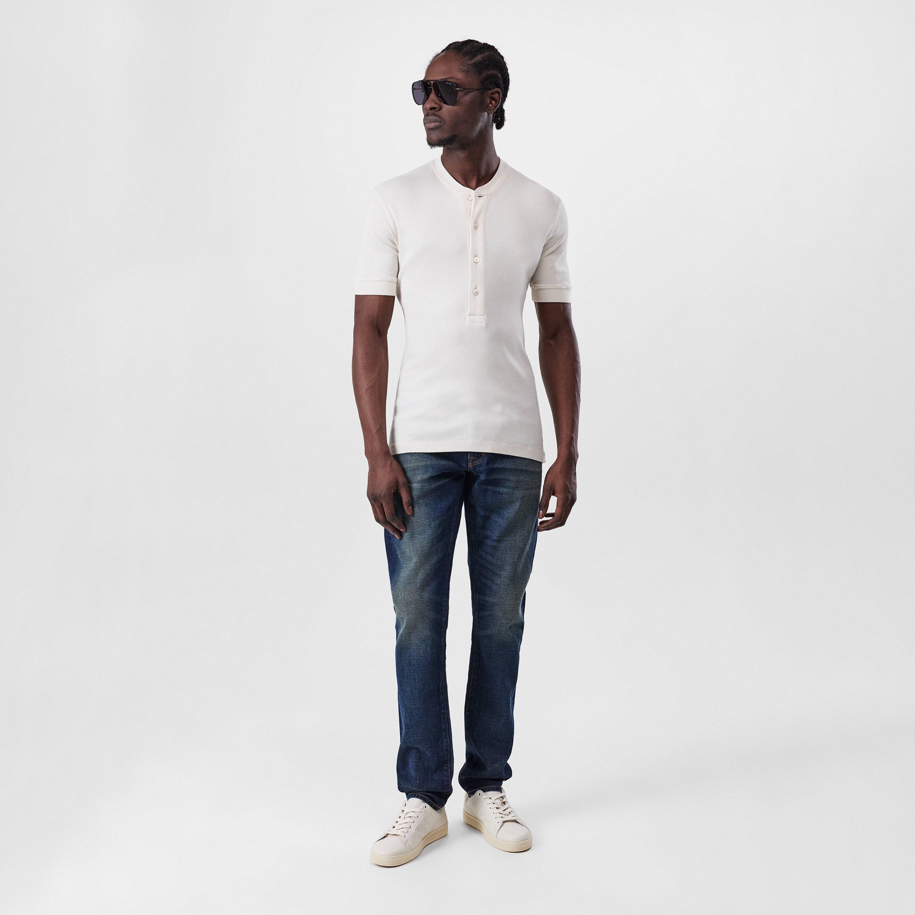 Ivory - Tom Ford - Men's Ribbed Henley T-Shirt - 6