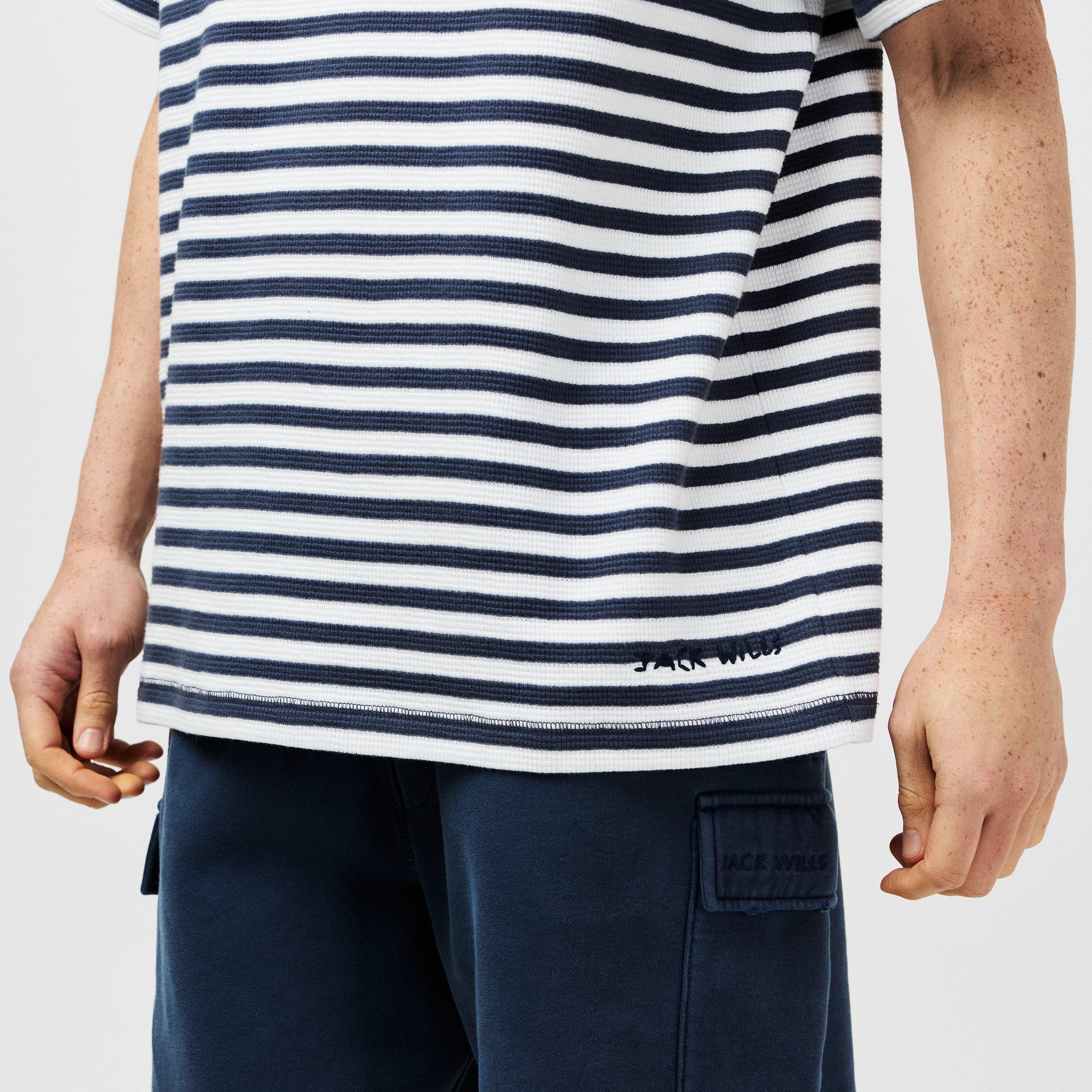 Crème/Nachtblauw - Jack Wills - JW Waffle Stripe Regular Fit T-Shirt - 3