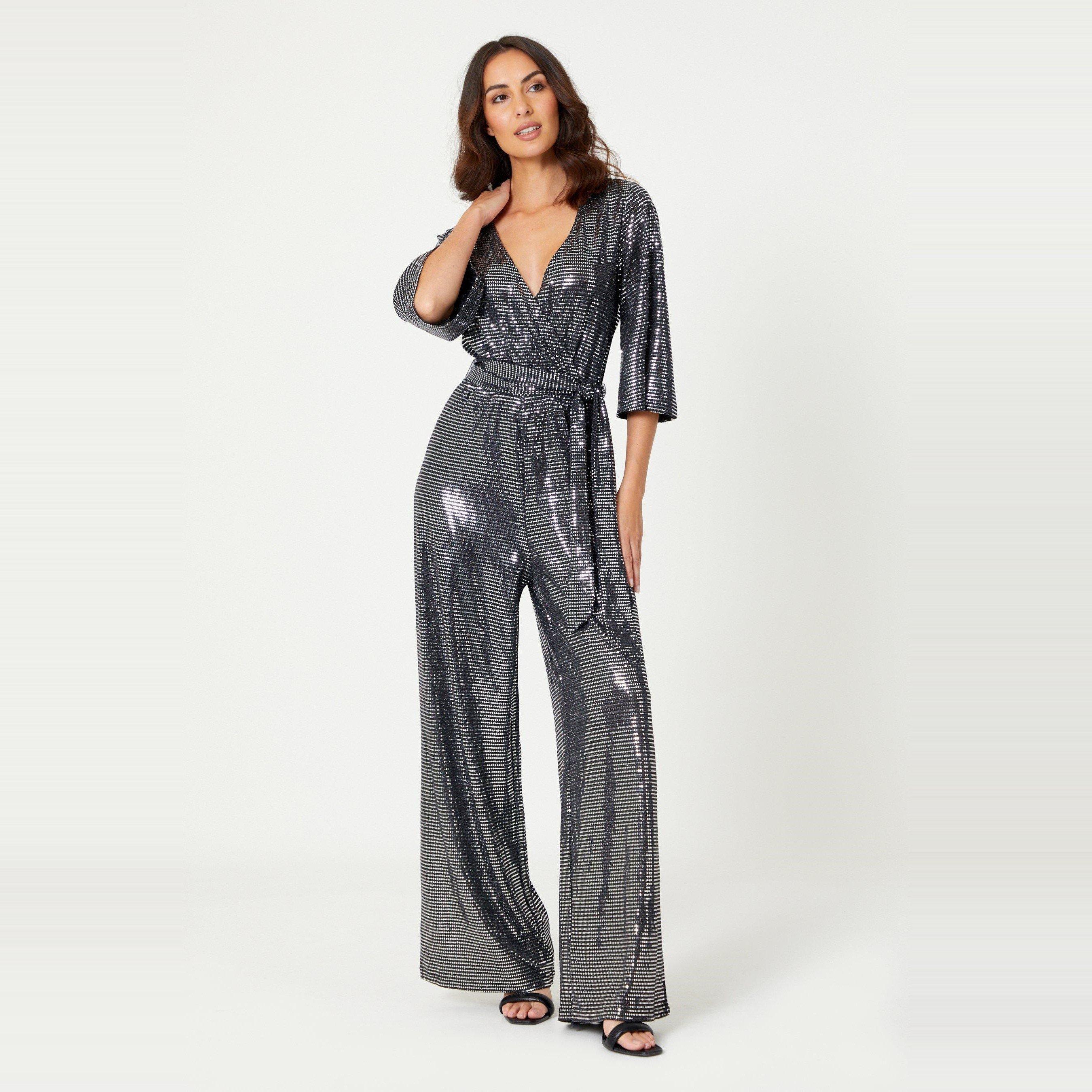 Black/ Silver - Be You - Glitter Tie Belt Jumpsuit - 2