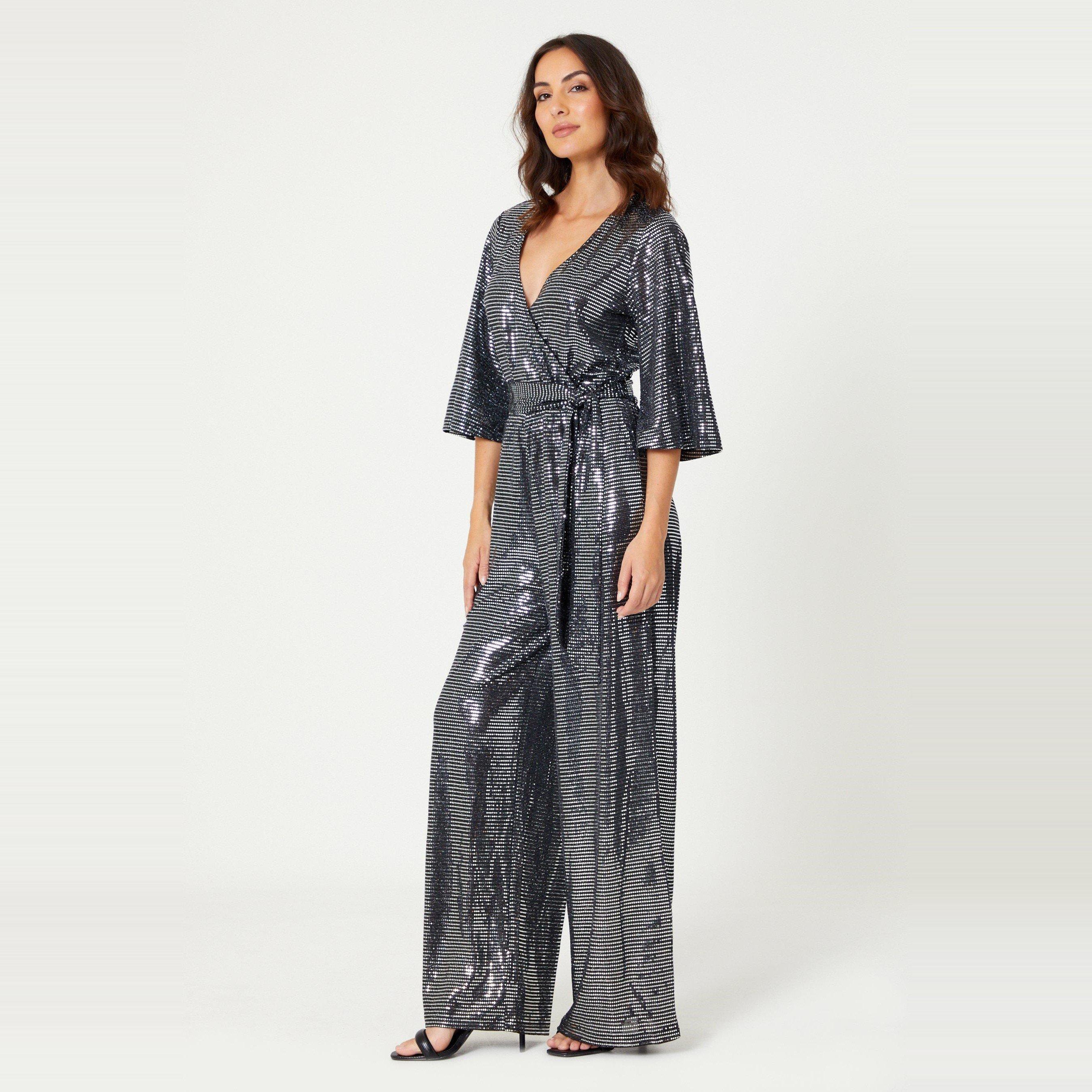 Black/ Silver - Be You - Glitter Tie Belt Jumpsuit - 3