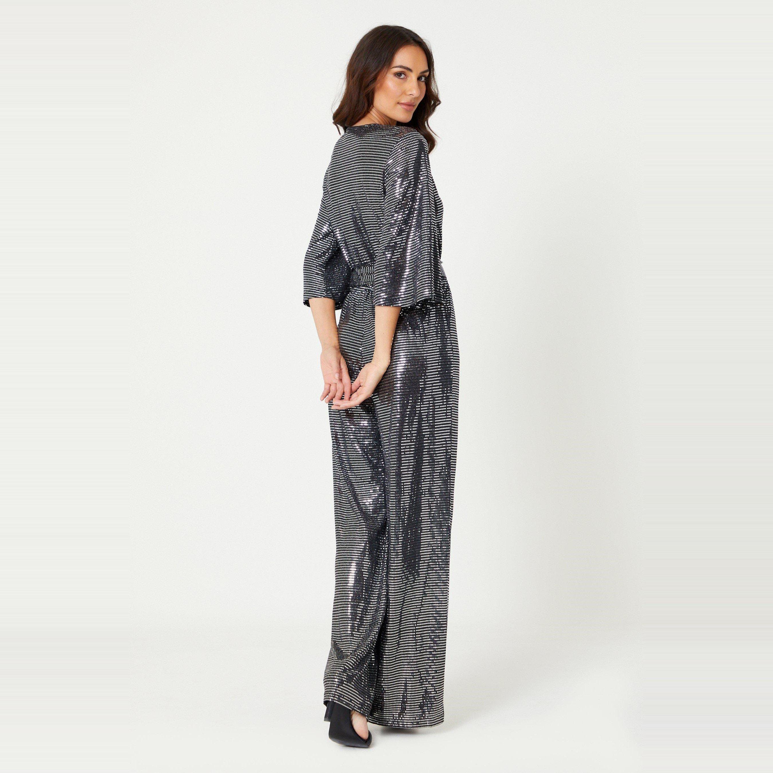 Black/ Silver - Be You - Glitter Tie Belt Jumpsuit - 4