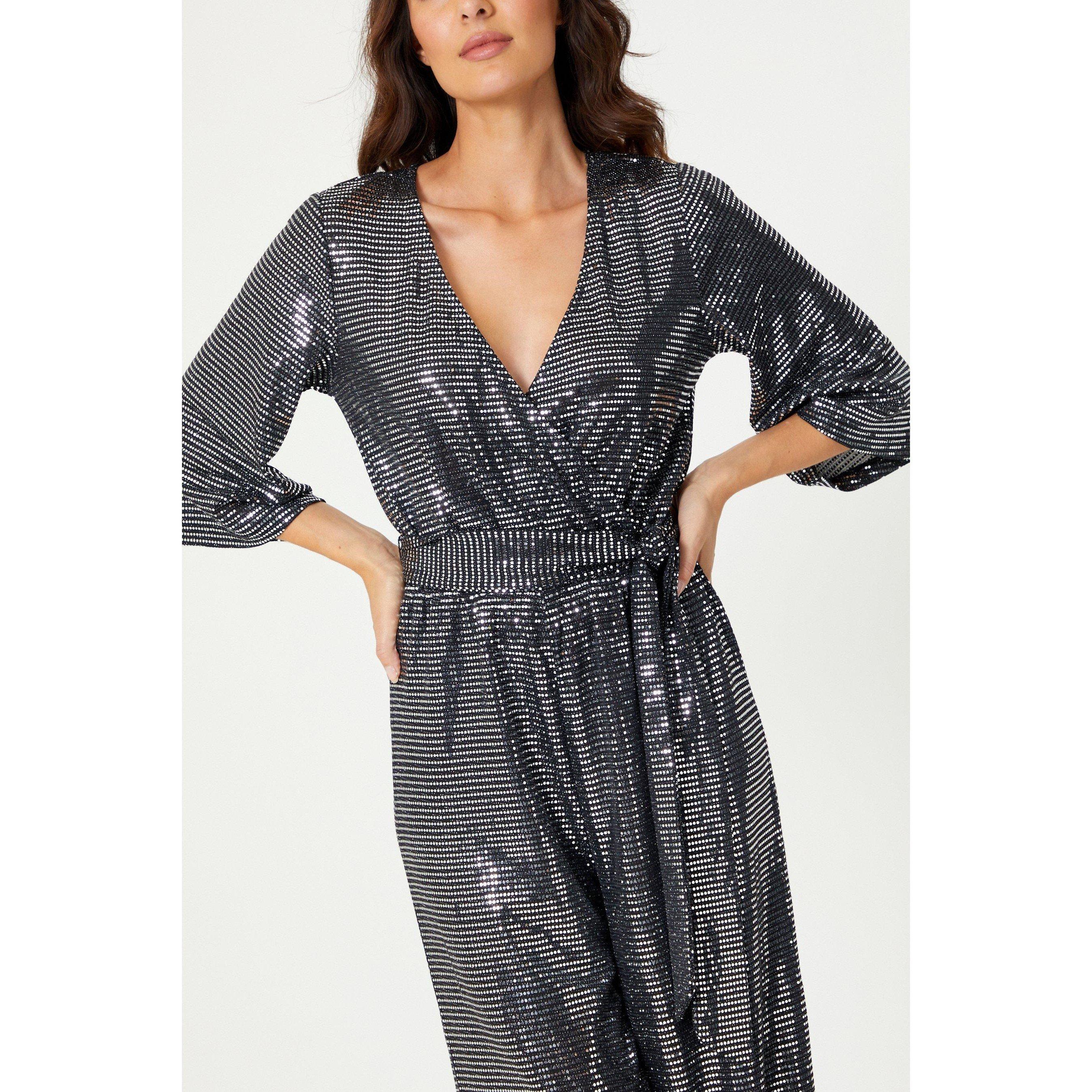 Black/ Silver - Be You - Glitter Tie Belt Jumpsuit - 5