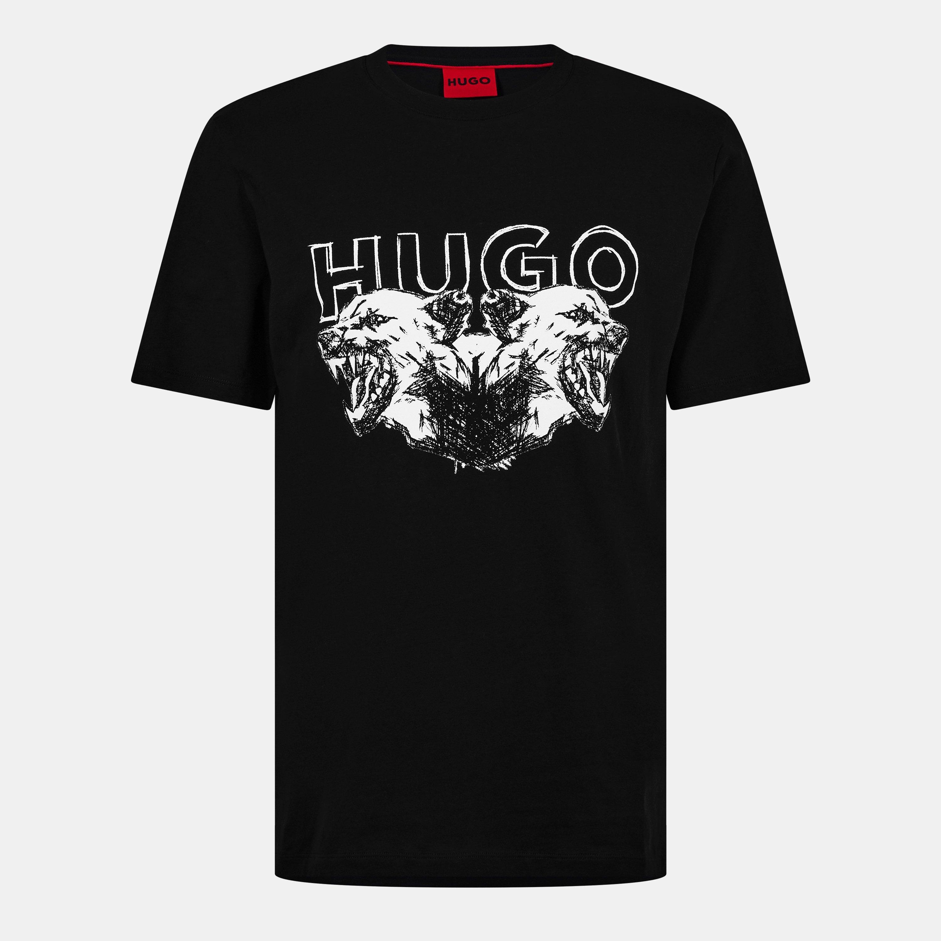 HUGO T-Shirt Uomo Con Logo Dalsar Back Fade - Nero, Vestibilità Comoda, Scollo Rotondo