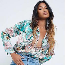 I Saw It First ISAWITFIRST Multi Paisley Scarf Print Satin Shirt