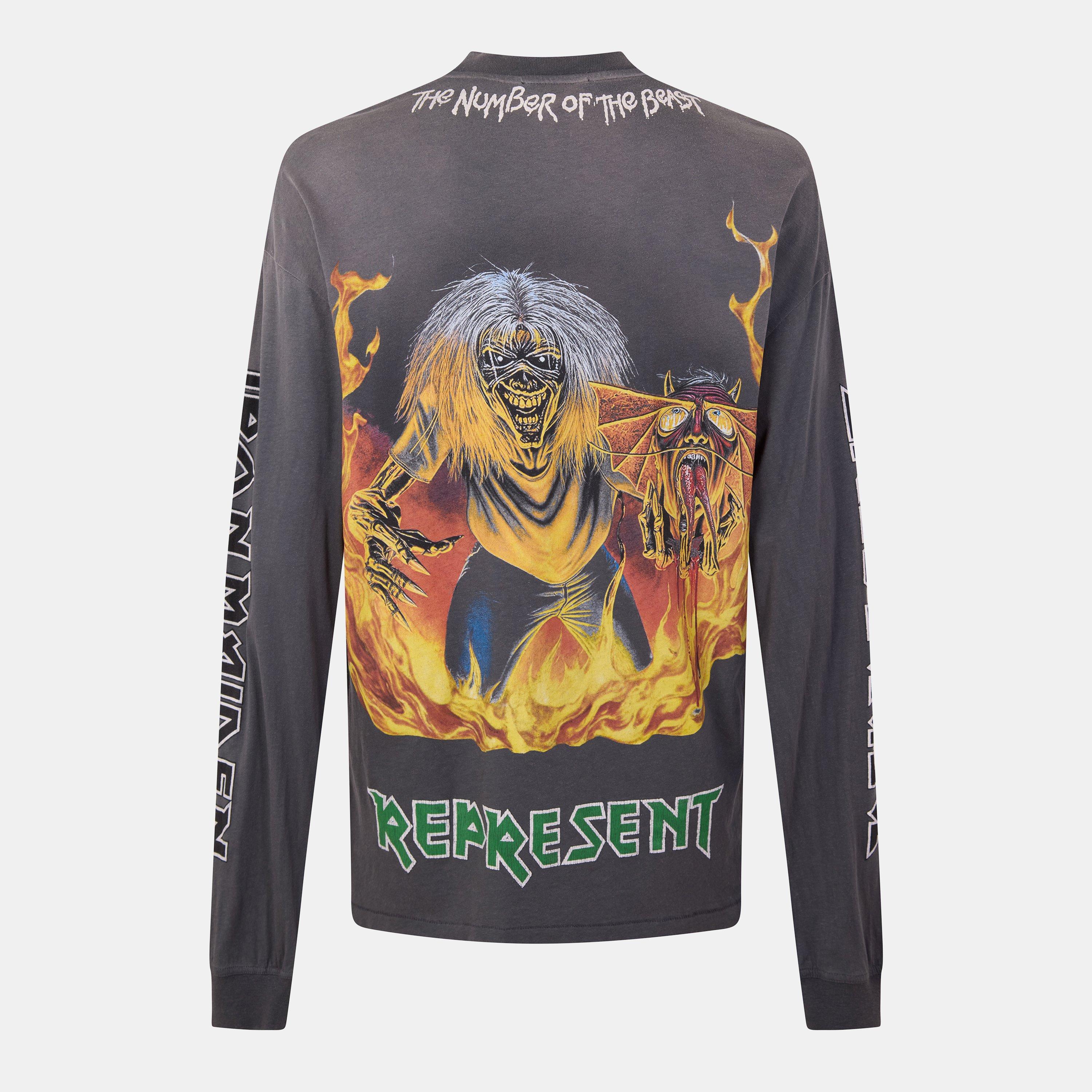 Sunfade Grey - Represent - Men's x Iron Maiden Beast Long-sleeve T-Shirt - 2