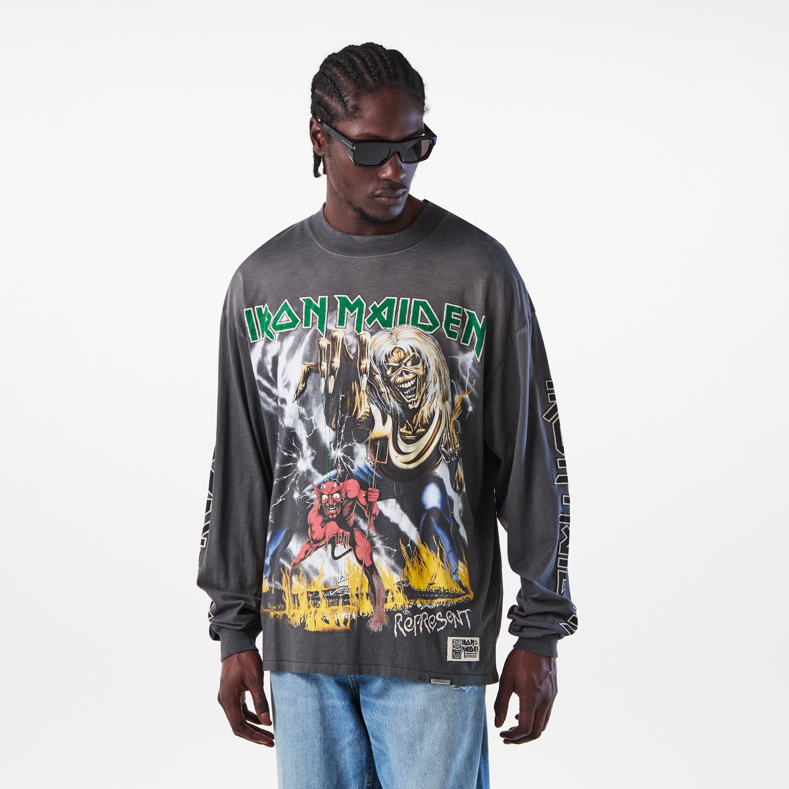 Sunfade Grey - Represent - Men's x Iron Maiden Beast Long-sleeve T-Shirt - 3