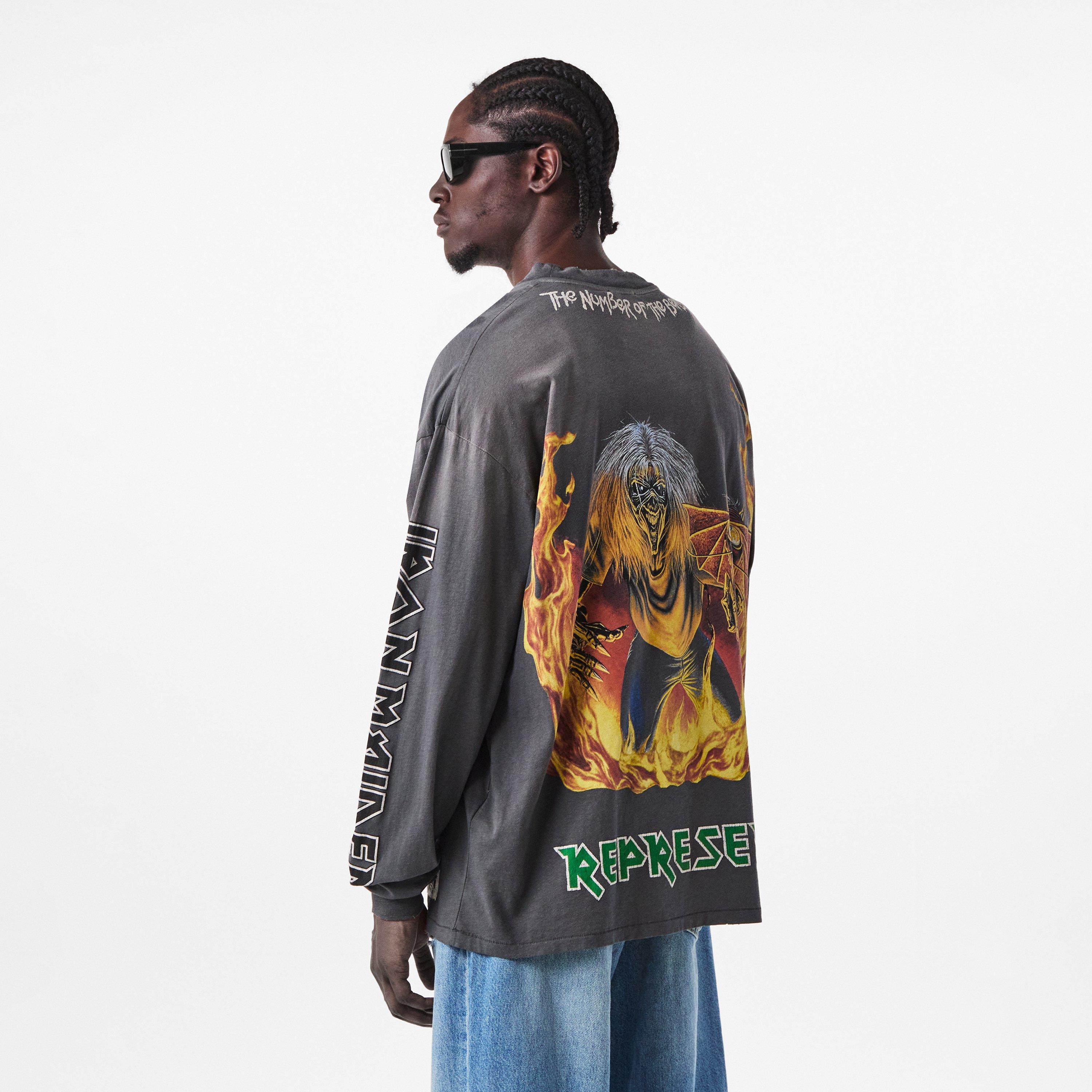 Sunfade Grey - Represent - Men's x Iron Maiden Beast Long-sleeve T-Shirt - 4