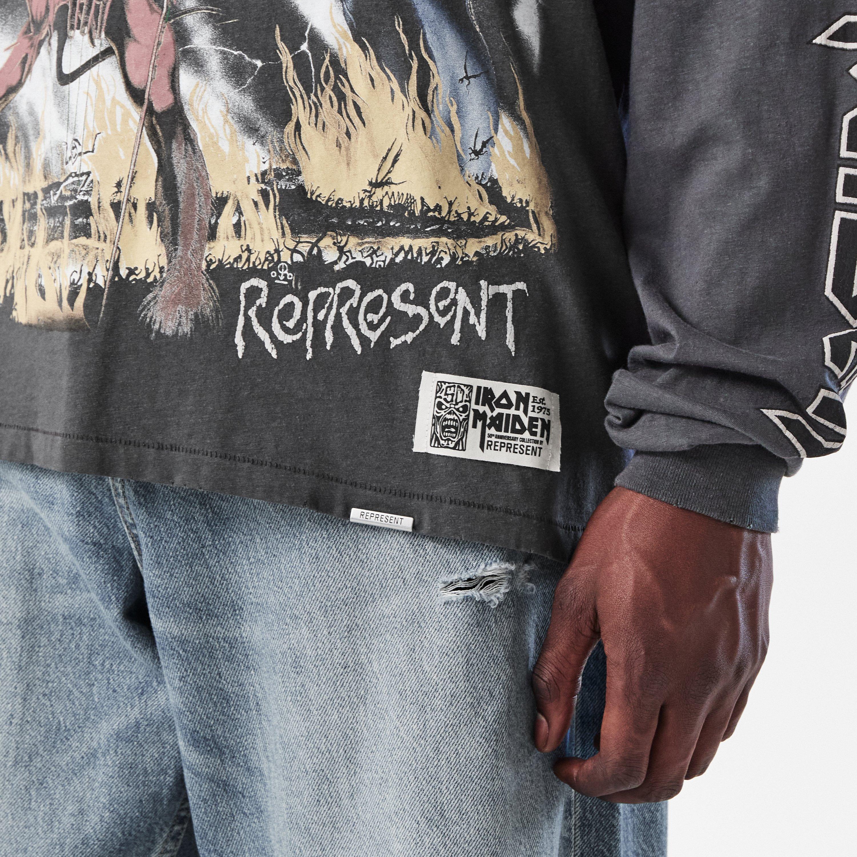 Sunfade Grey - Represent - Men's x Iron Maiden Beast Long-sleeve T-Shirt - 5