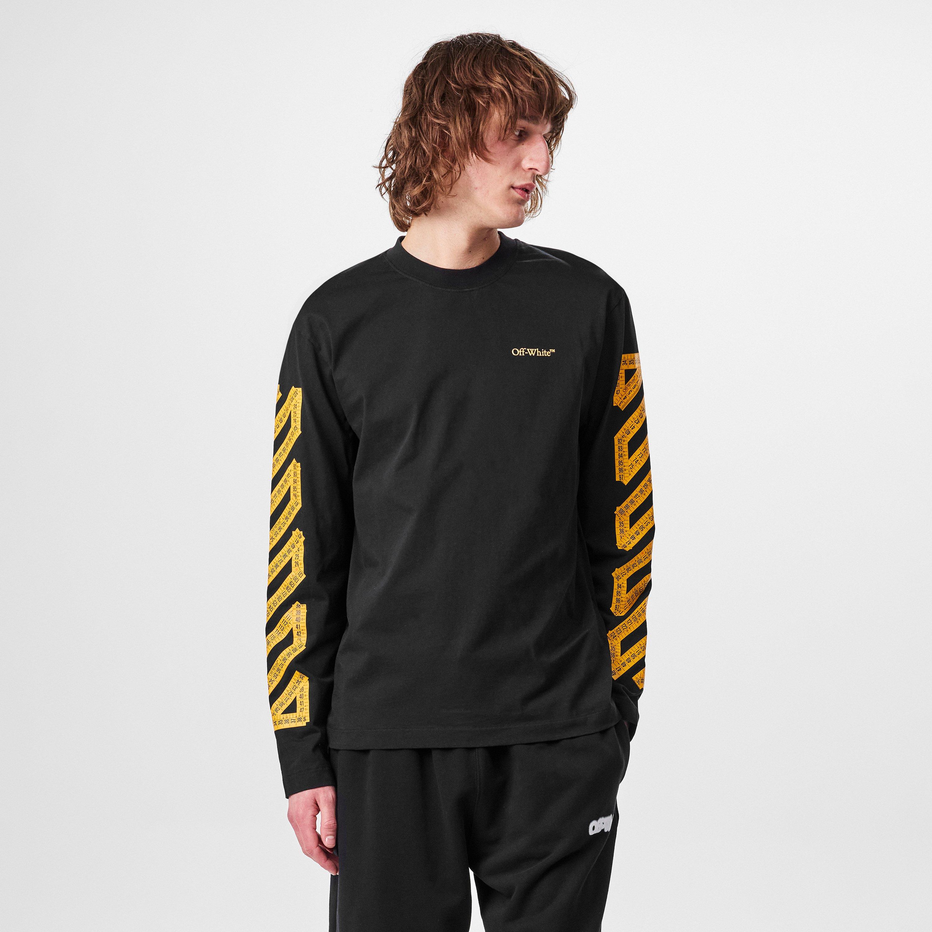 Black - Off White - Men's Tape Long-sleeve T-Shirt, Bold Branding - 3