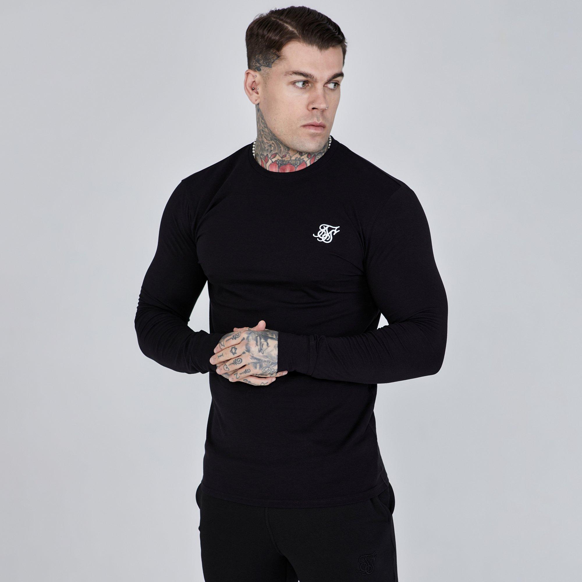 Siksilk Men's Essential Long-Sleeve T-Shirt - Black - Large