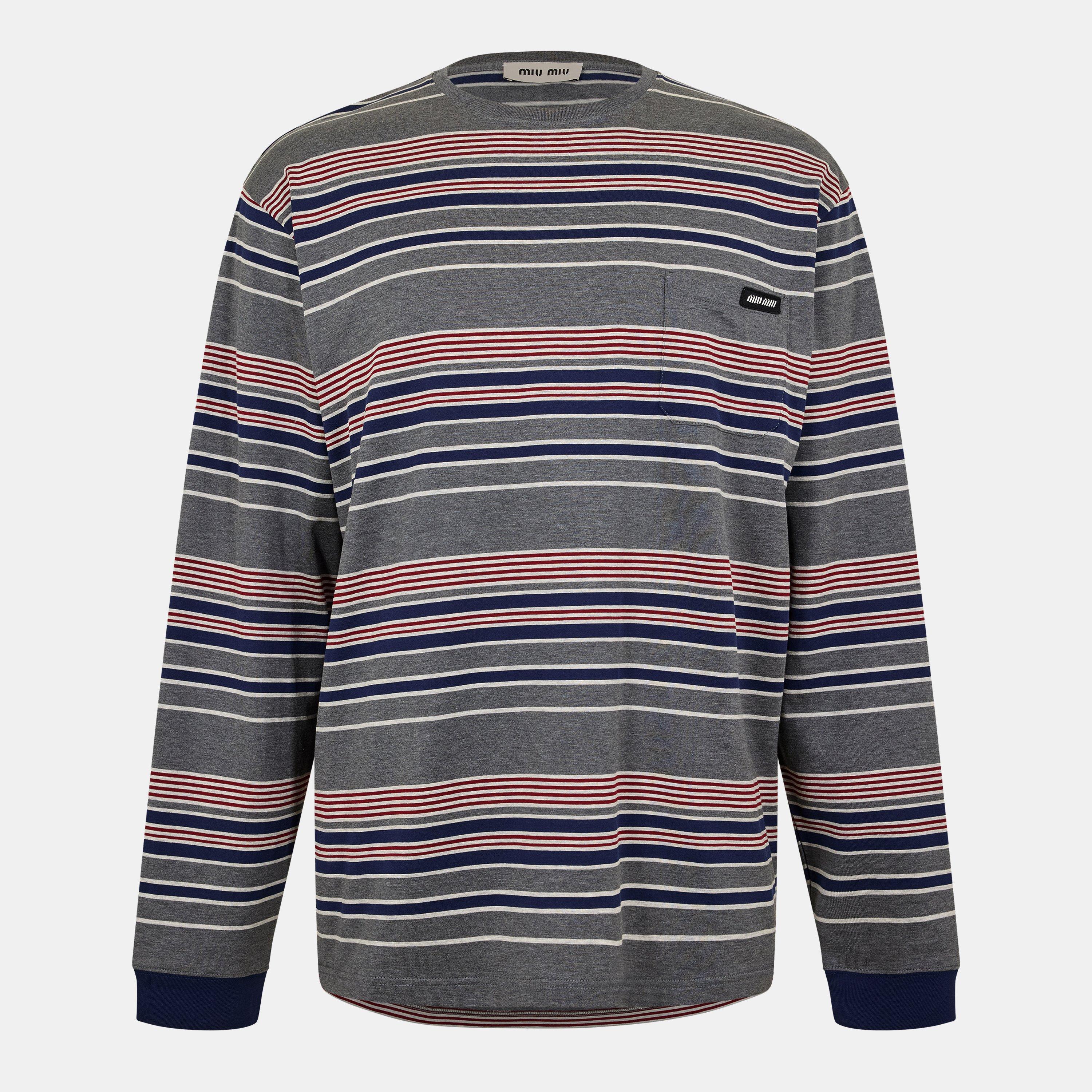 Ardesia Bleu - Miu Miu - Mens Striped Jersey T-Shirt - 1