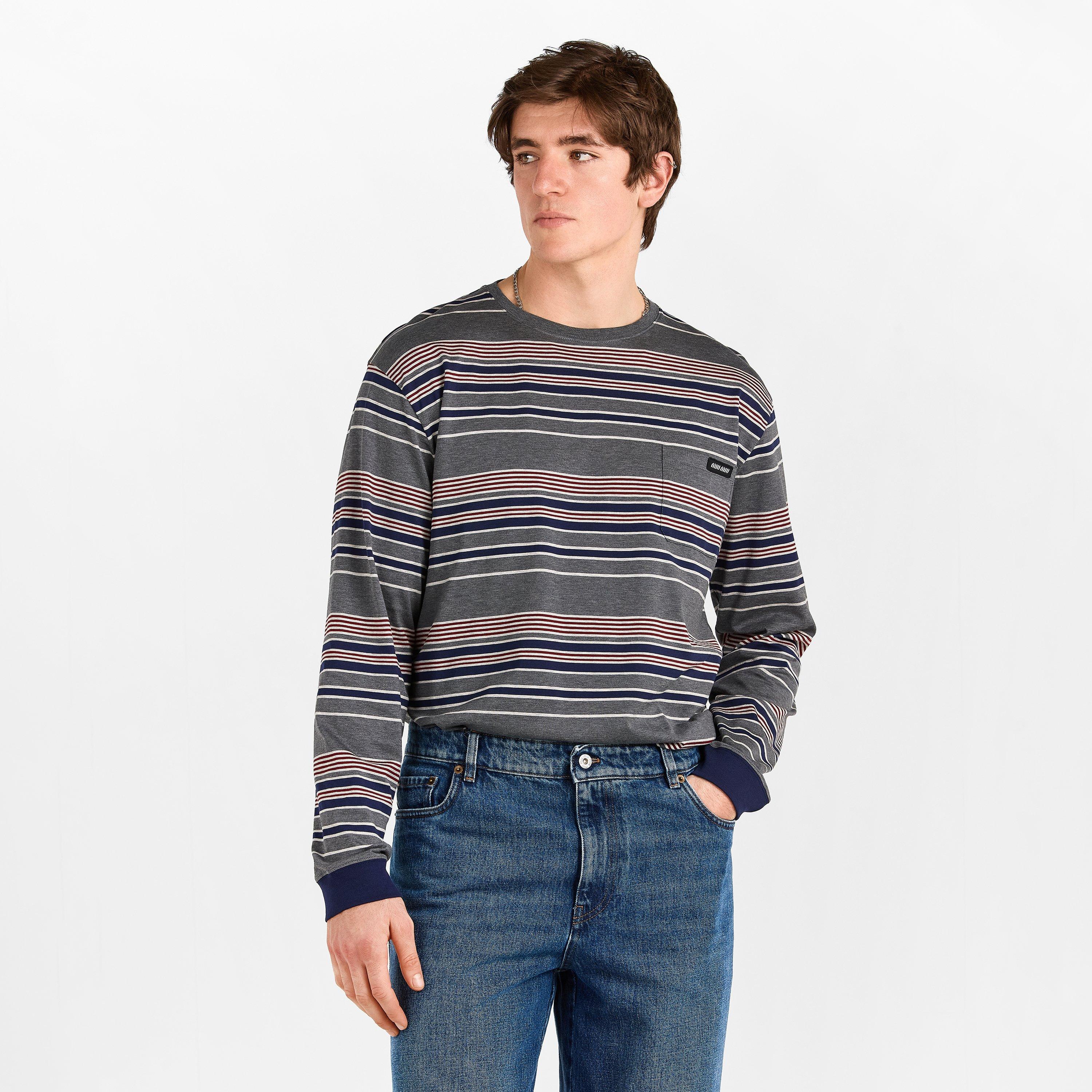 Ardesia Bleu - Miu Miu - Mens Striped Jersey T-Shirt - 3