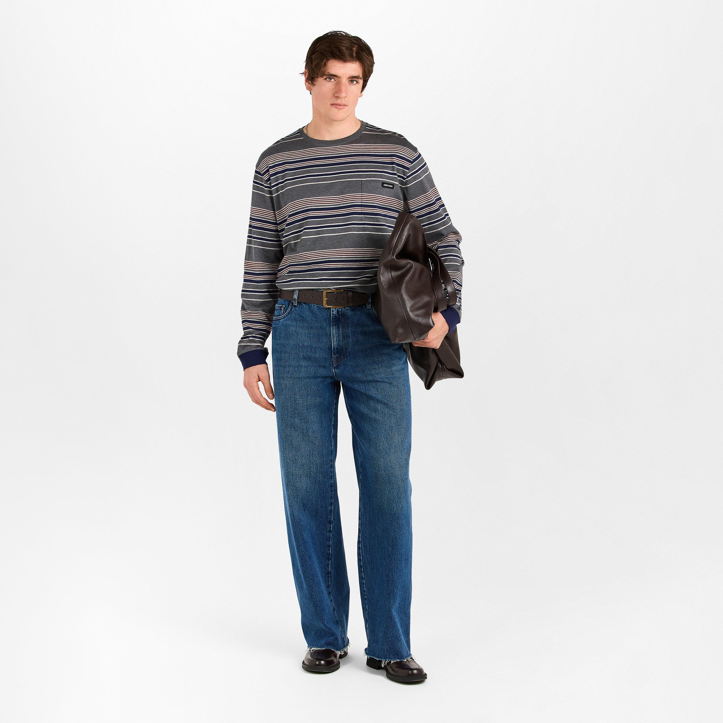 Ardesia Bleu - Miu Miu - Mens Striped Jersey T-Shirt - 6