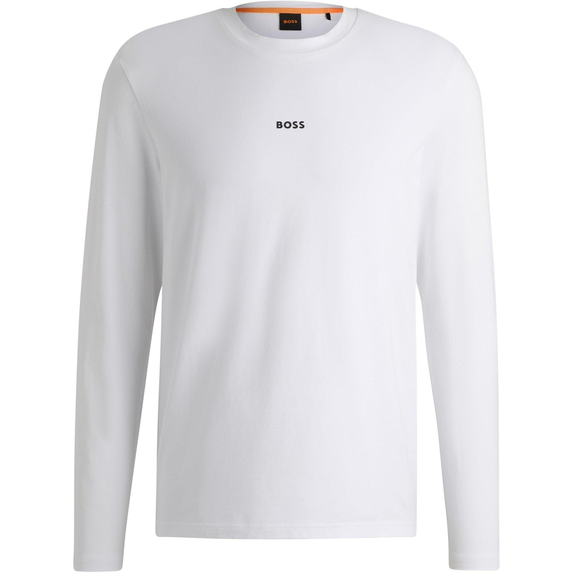 Boss Men's Tchark Orange Cotton Long Sleeve T-Shirt - White 100 - L
