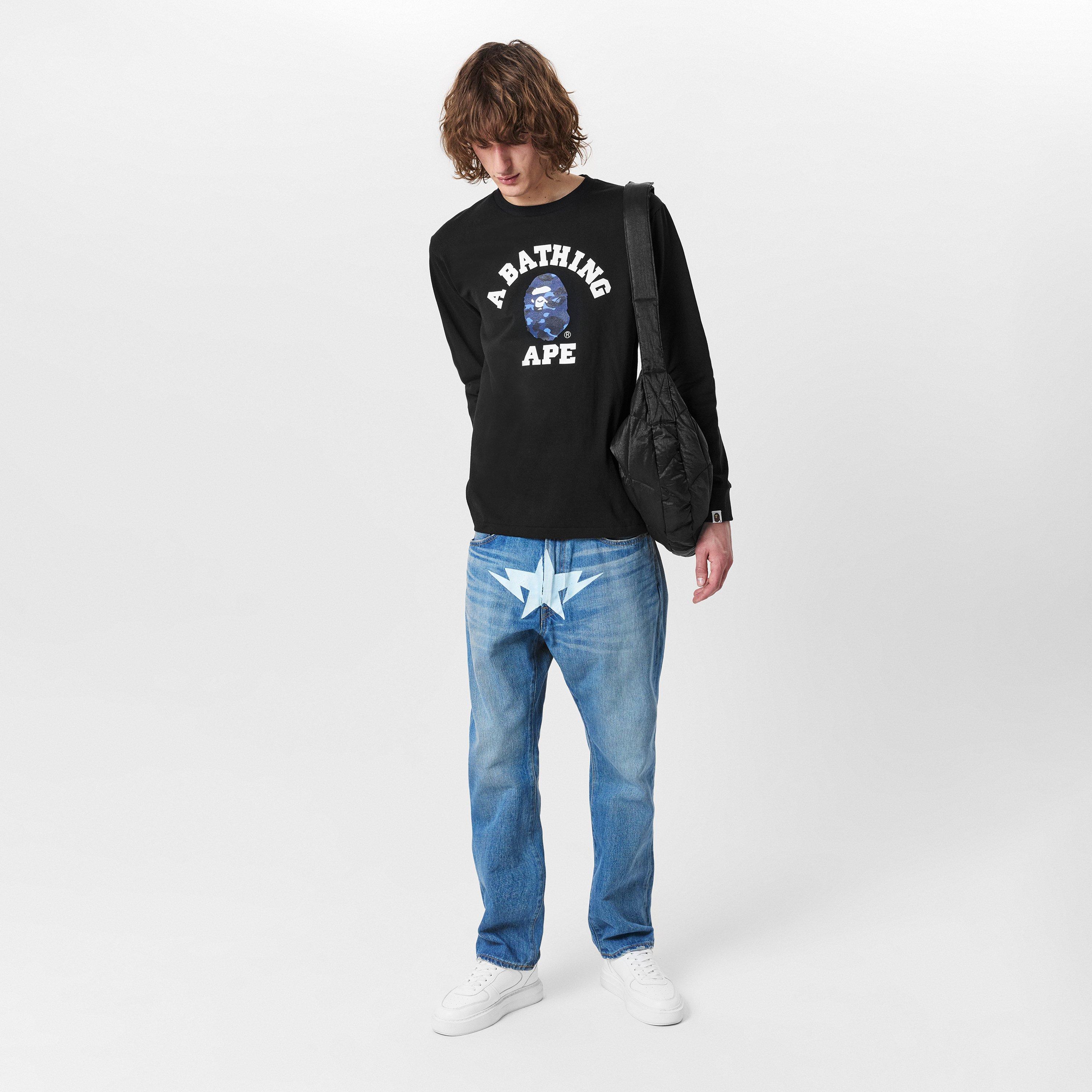 Black Navy - A Bathing Ape - Men's Bape College Long-Sleeve T-Shirt - 6