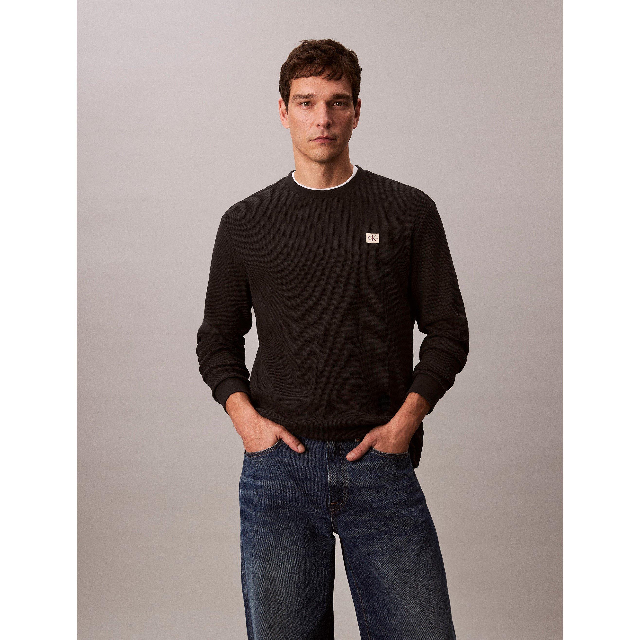 Black UB1 - Calvin Klein Jeans - Men's CKJ Waffle Long-Sleeve T-Shirt - 2