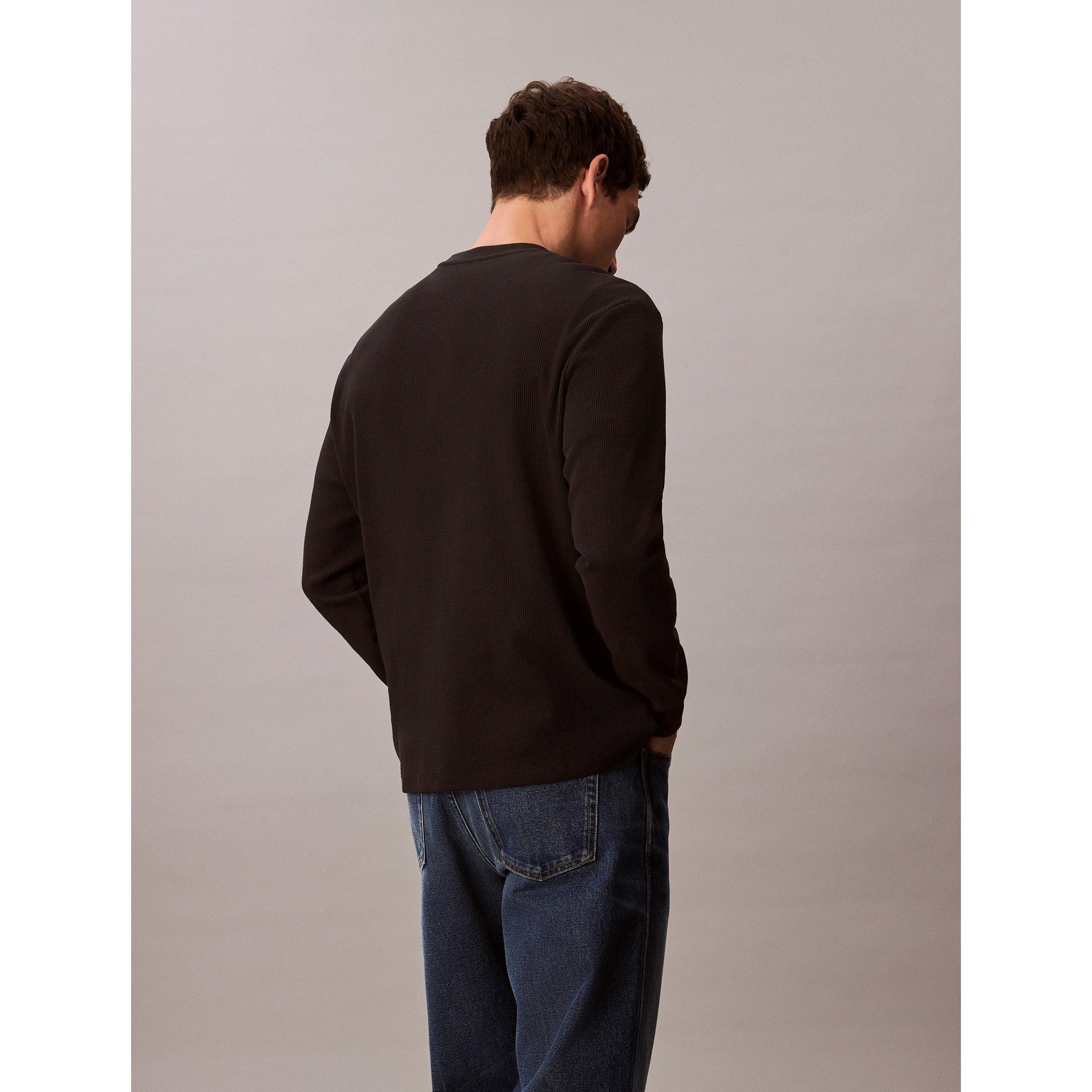 Black UB1 - Calvin Klein Jeans - Men's CKJ Waffle Long-Sleeve T-Shirt - 3