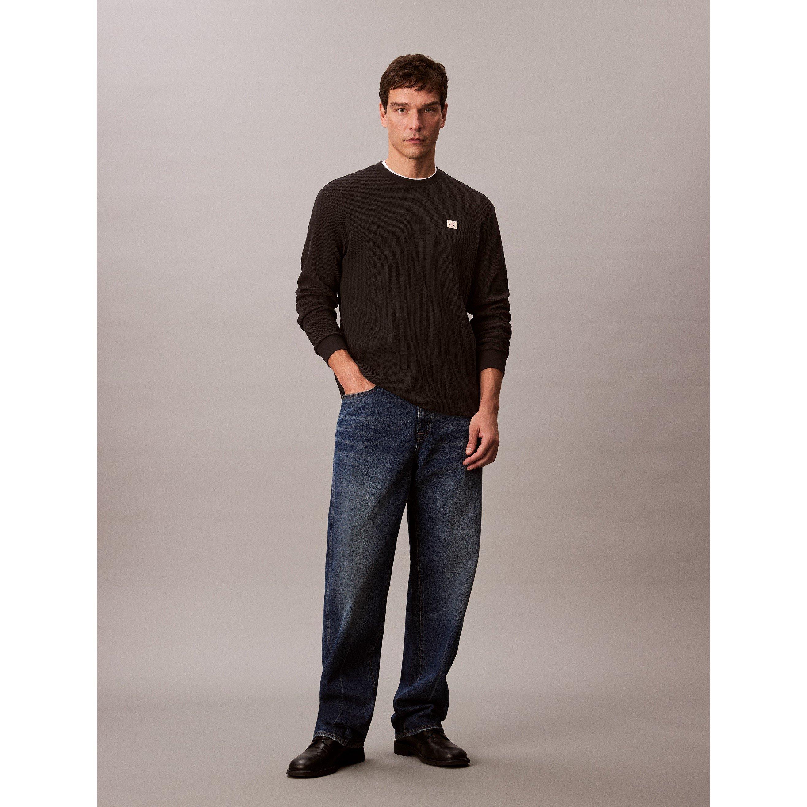 Black UB1 - Calvin Klein Jeans - Men's CKJ Waffle Long-Sleeve T-Shirt - 5