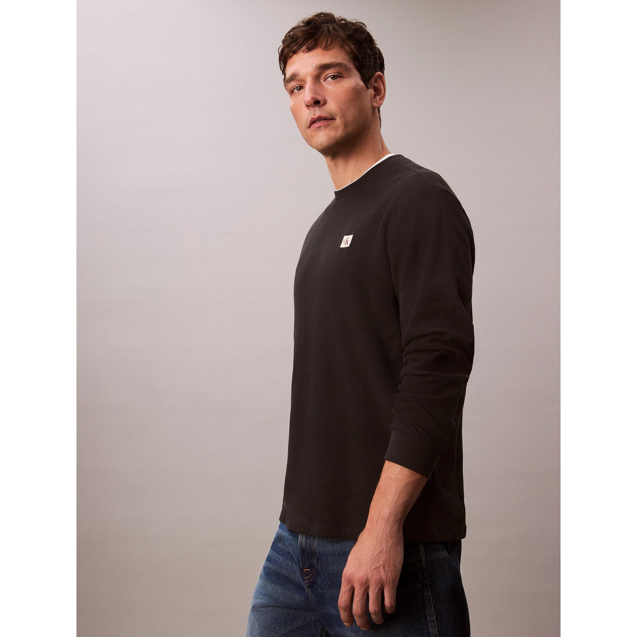 Black UB1 - Calvin Klein Jeans - Men's CKJ Waffle Long-Sleeve T-Shirt - 6