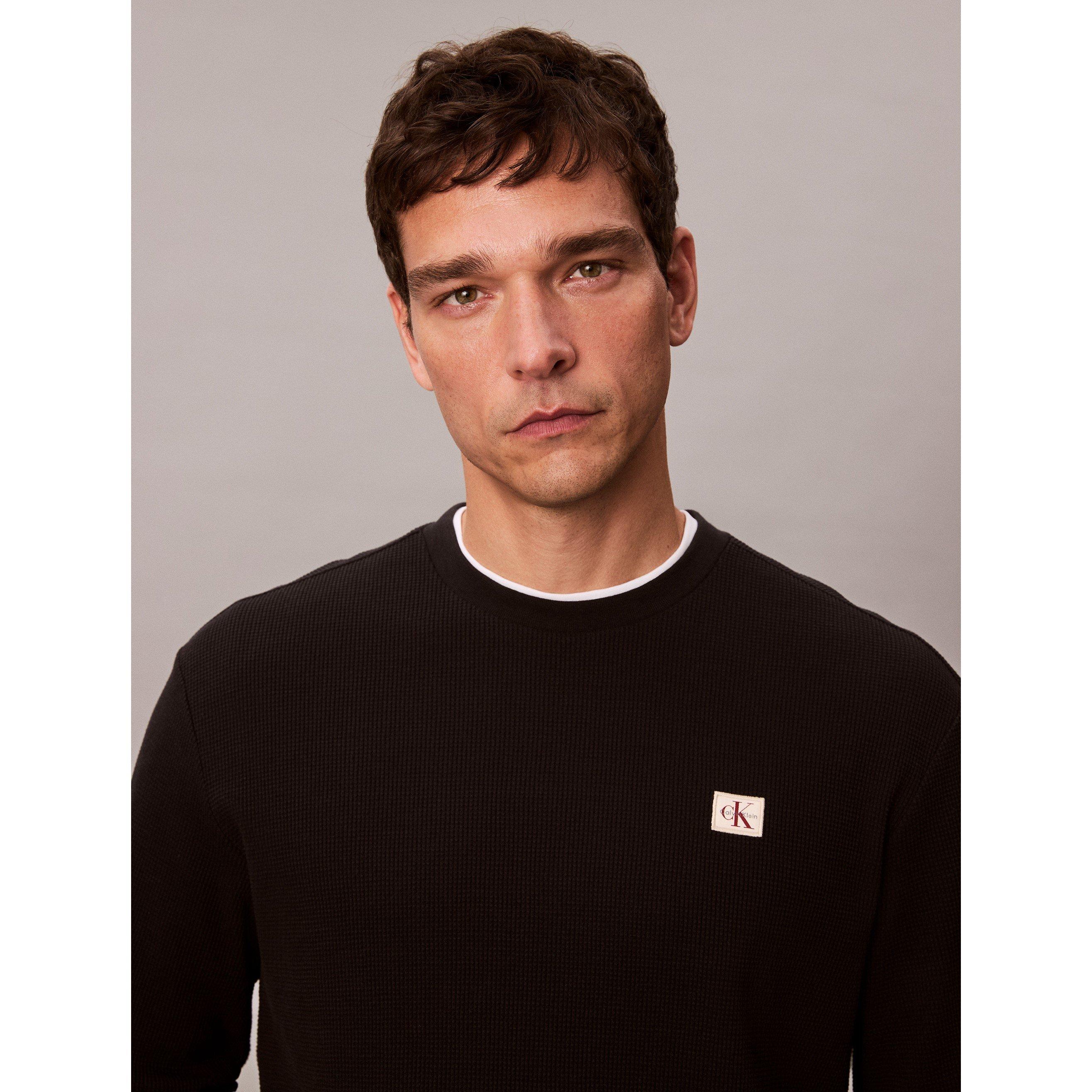 Black UB1 - Calvin Klein Jeans - Men's CKJ Waffle Long-Sleeve T-Shirt - 7