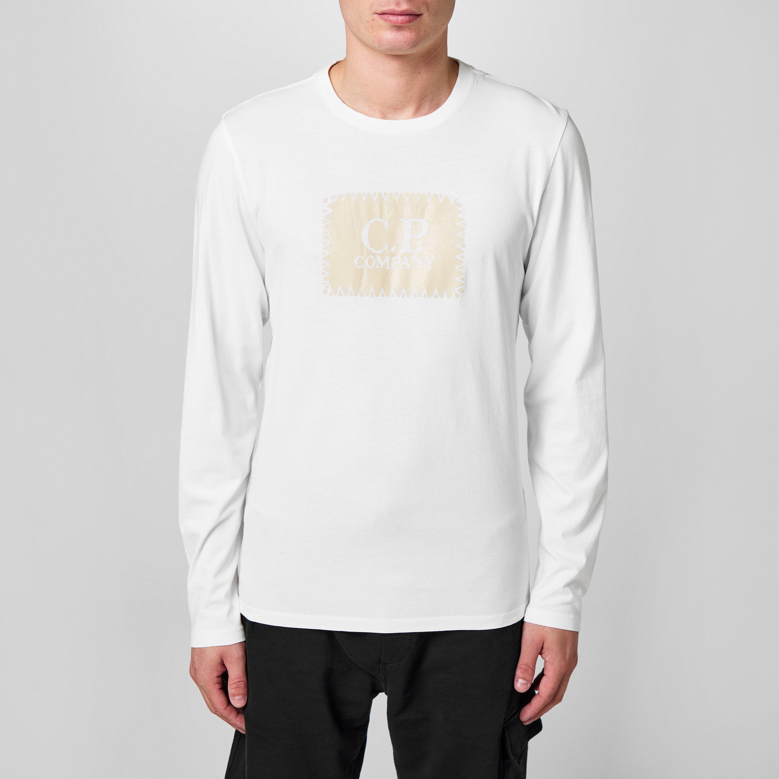 White/Beige 103 - CP Company - 30/1 Long Sleeved Logo T-Shirt - 3