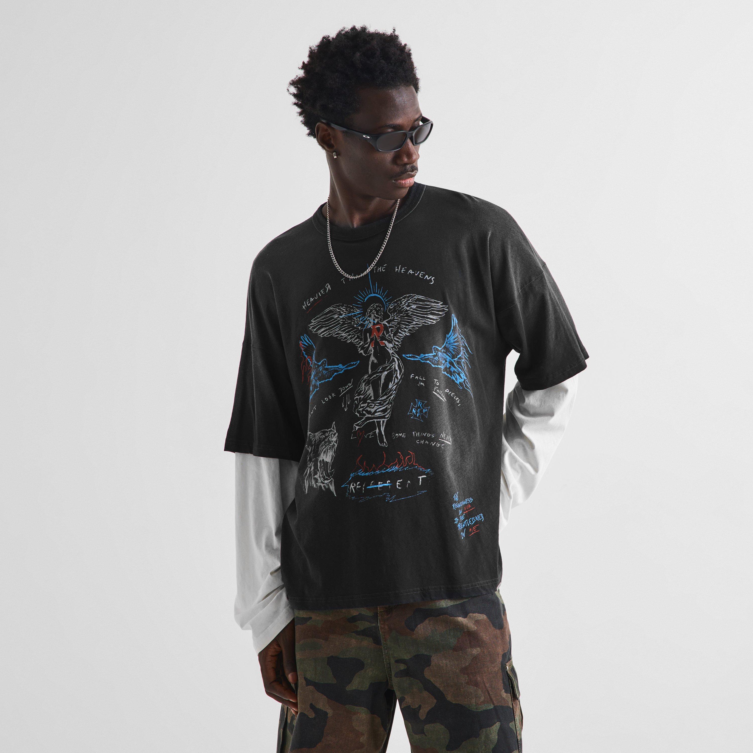 Washed Black - Represent - Men's Heaven Graphic Cotton Oversized-Fit Long-Sleeve T-Shirt - 3