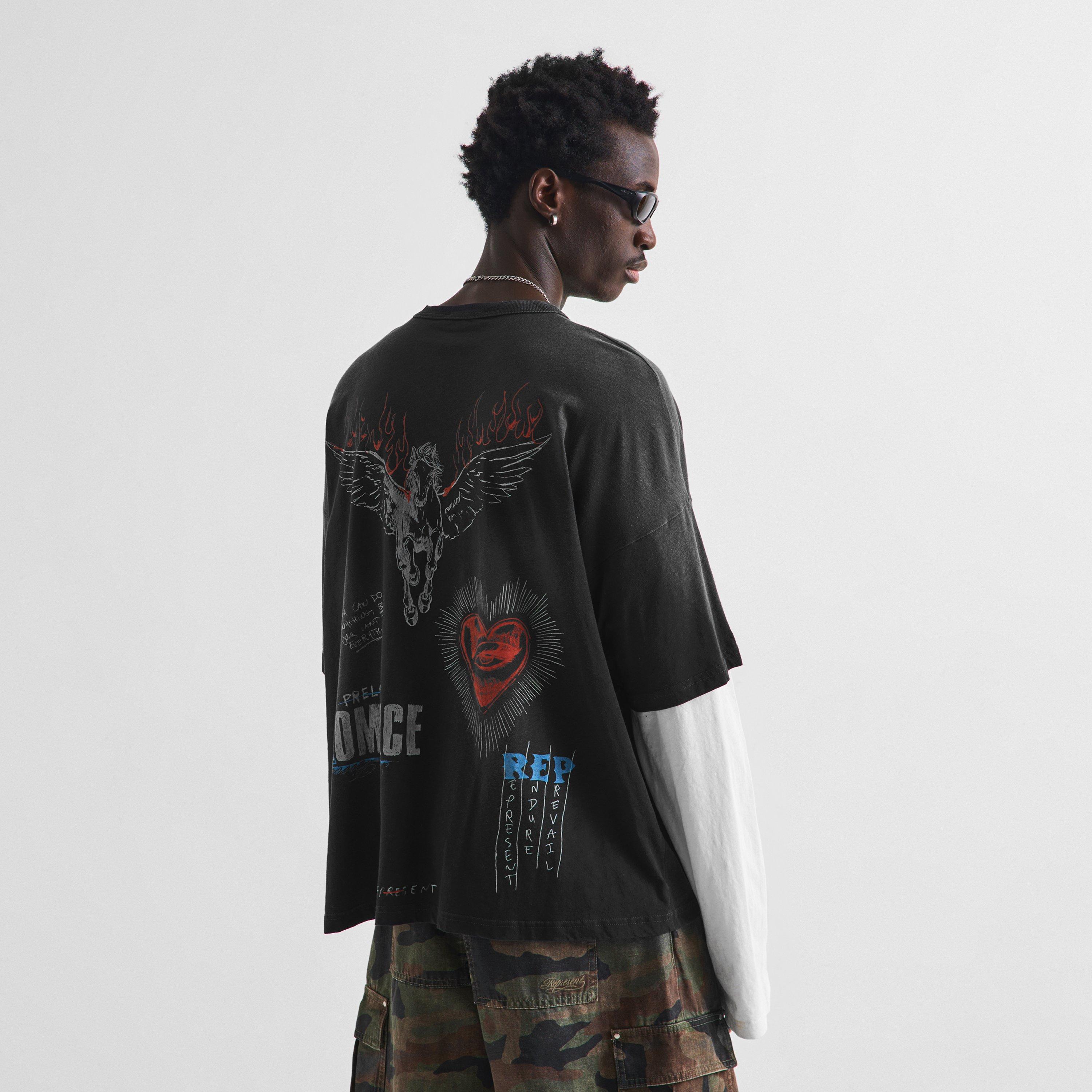 Washed Black - Represent - Men's Heaven Graphic Cotton Oversized-Fit Long-Sleeve T-Shirt - 4