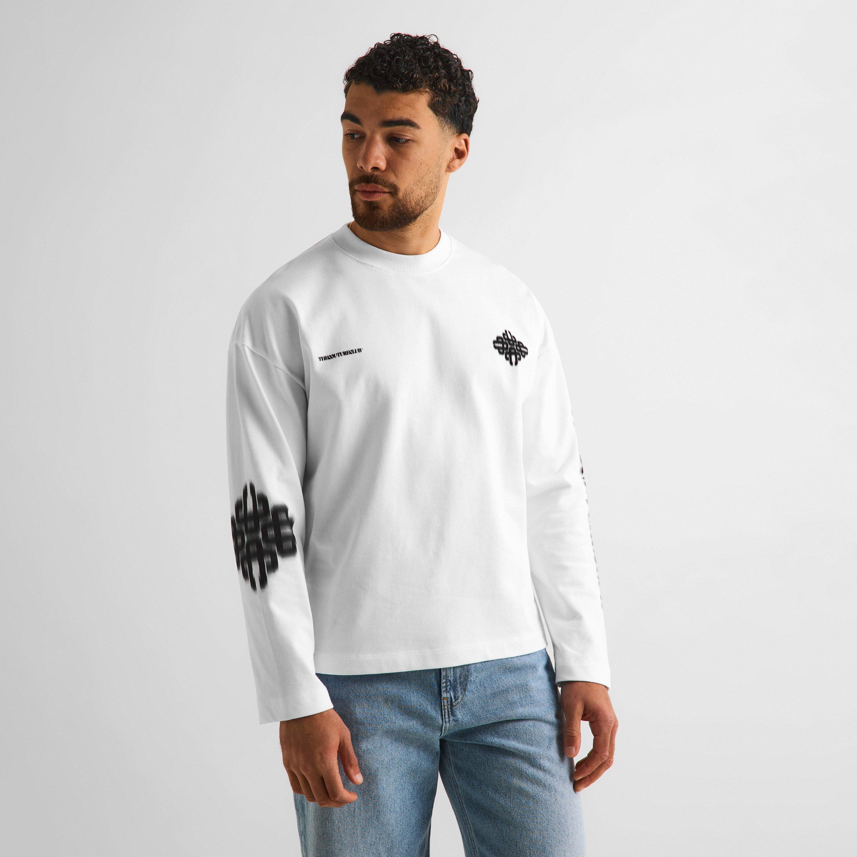 White/Black - The Couture Club - Men's Blurred Long Sleeve T-Shirt - 3