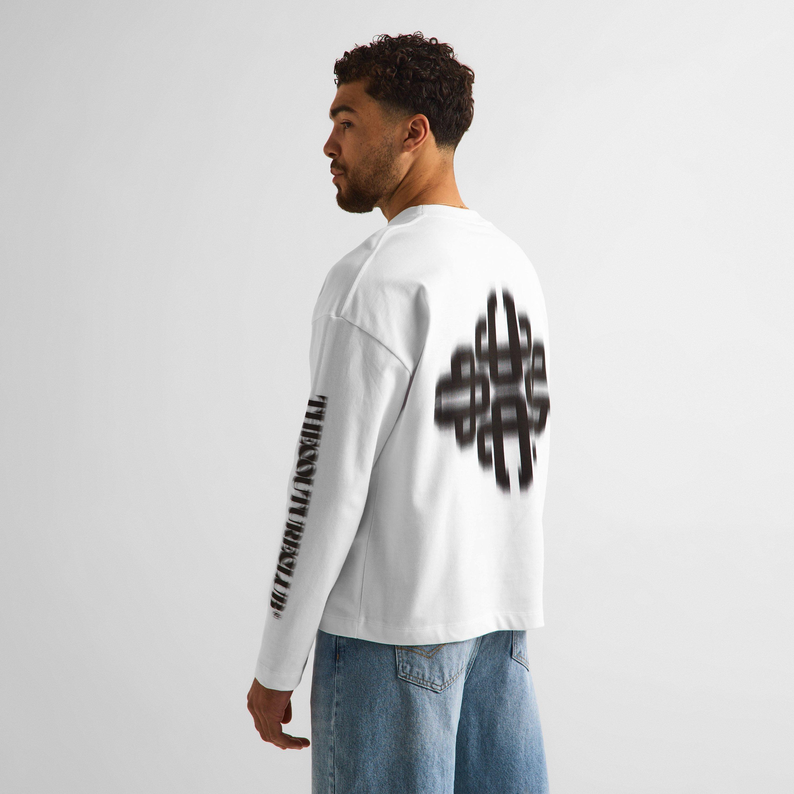 White/Black - The Couture Club - Men's Blurred Long Sleeve T-Shirt - 4