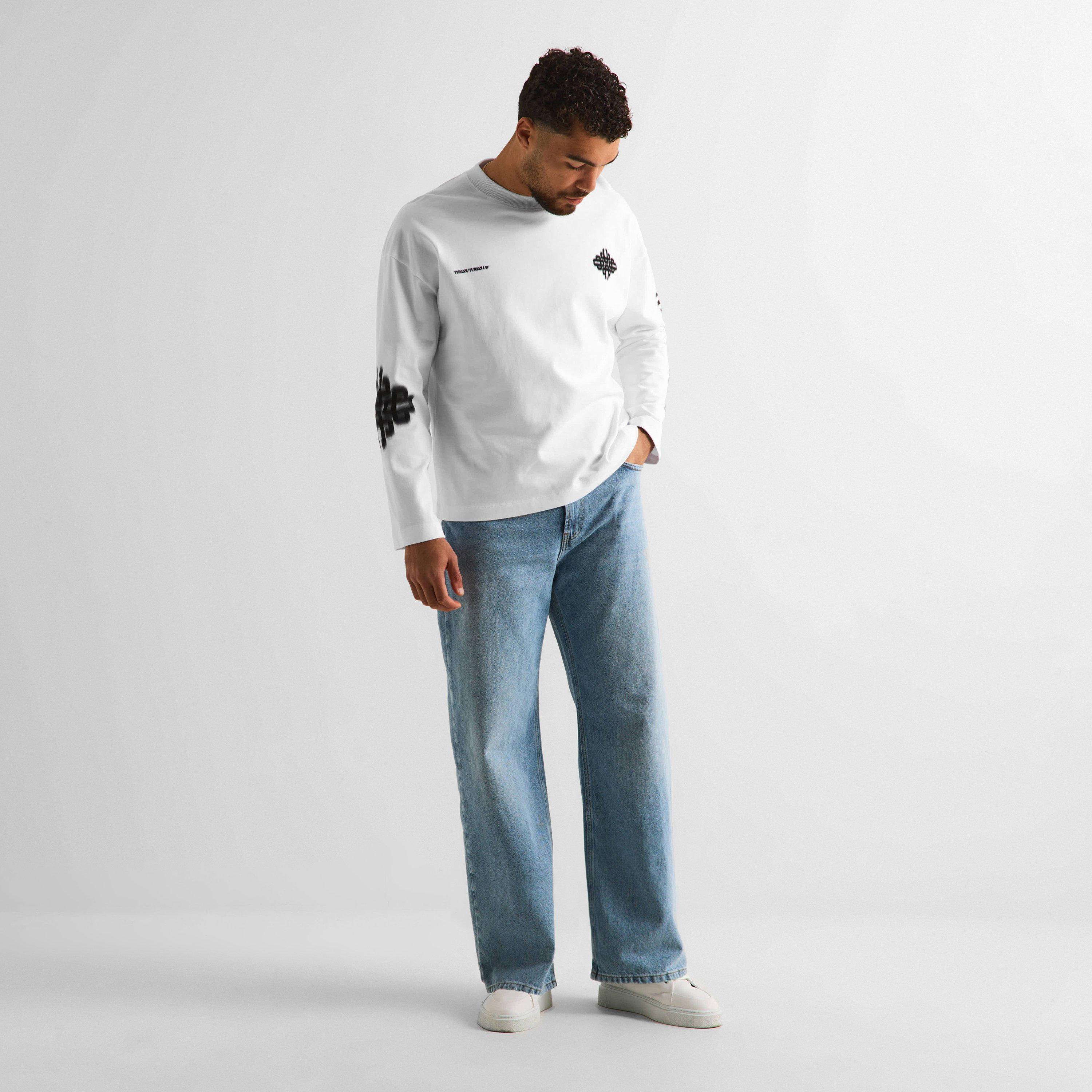 White/Black - The Couture Club - Men's Blurred Long Sleeve T-Shirt - 6