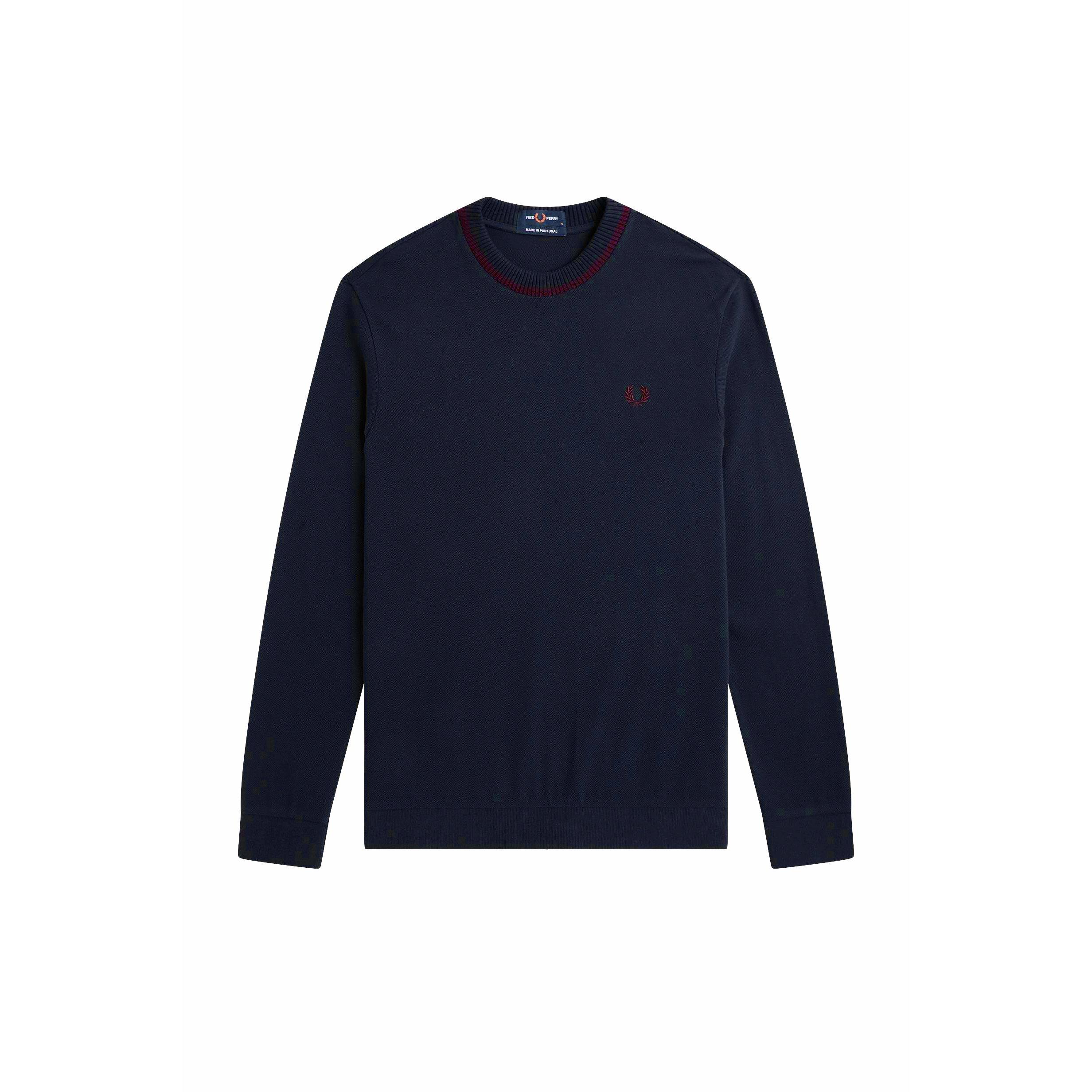 ■FRED PERRY■ Sharp Long Sleeve Crew Neck Pique T-Shirt Nav Fred Perry | Pique Long Sleeve Top | Long Sleeve T-Shirts