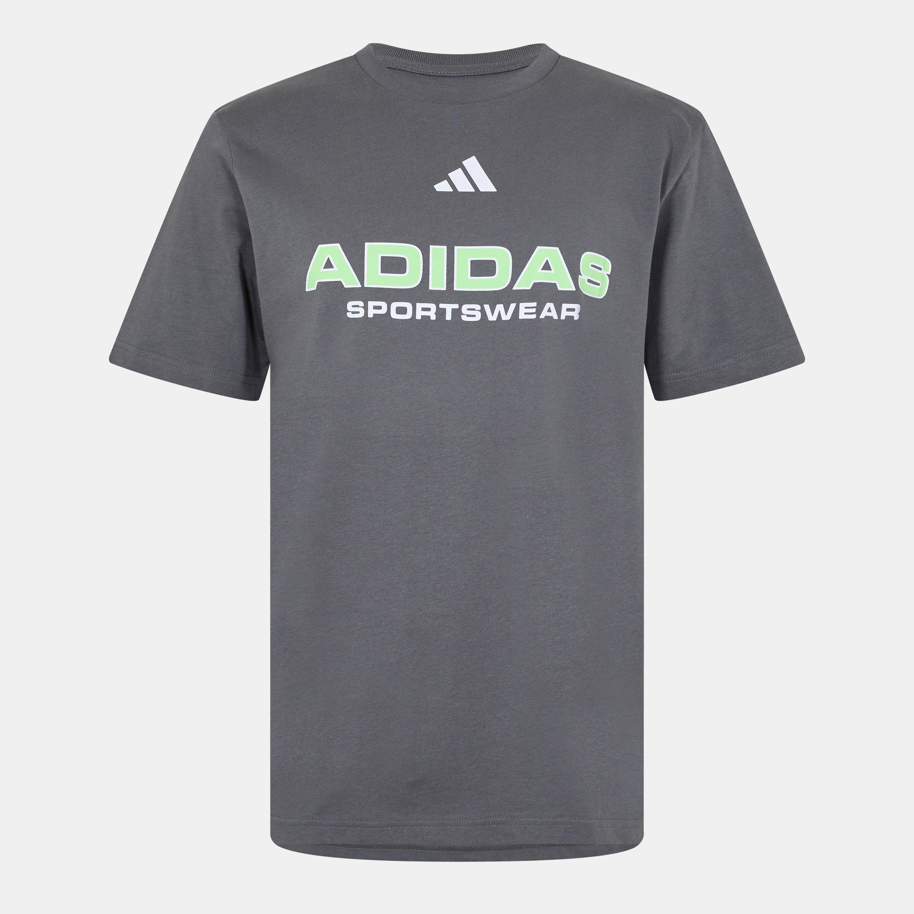 Adidas Men's Graphic Logo T-Shirt - Grey/Green Spw - XL