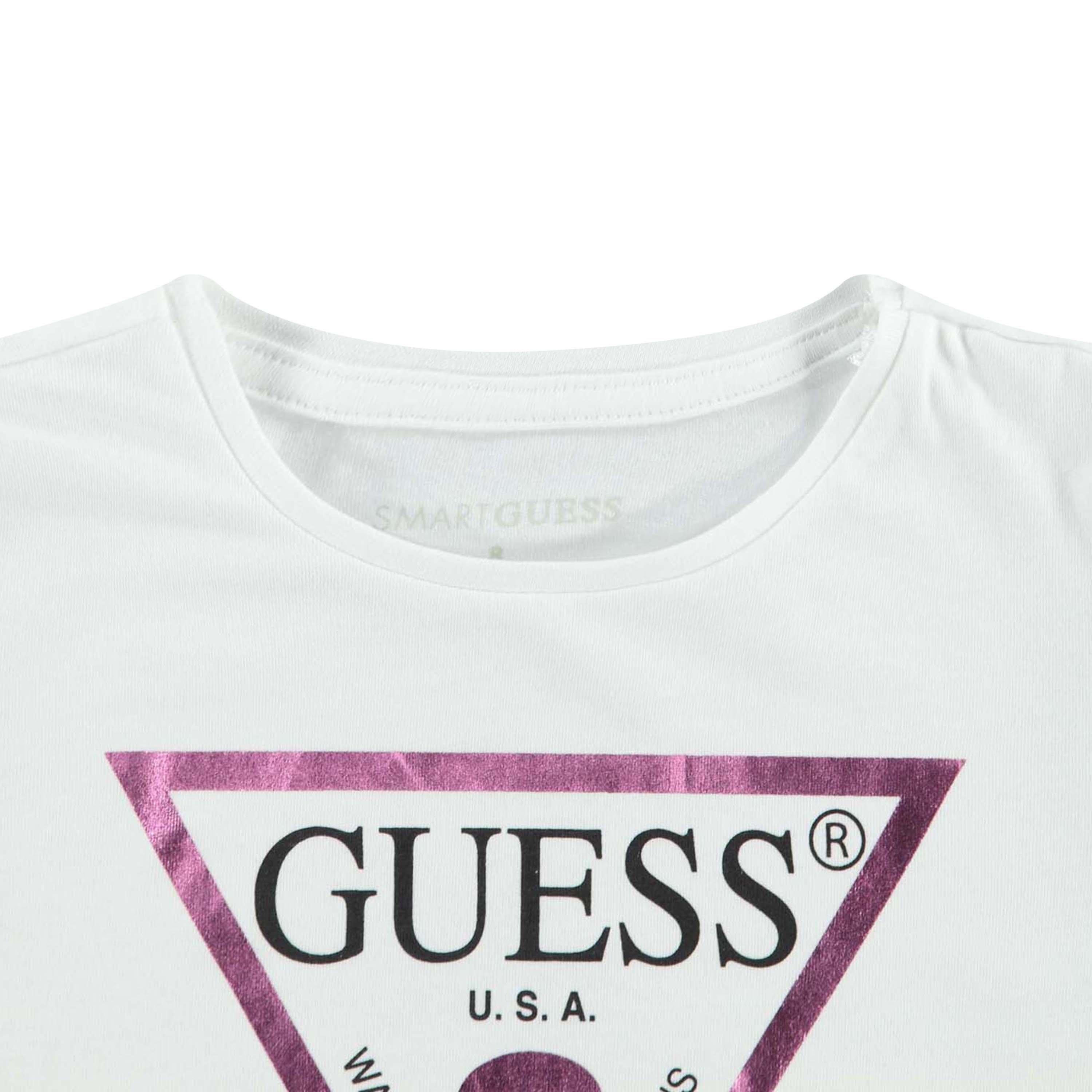 Wht A000 G011 - Guess - Girl's Core Logo T Shirt - 3
