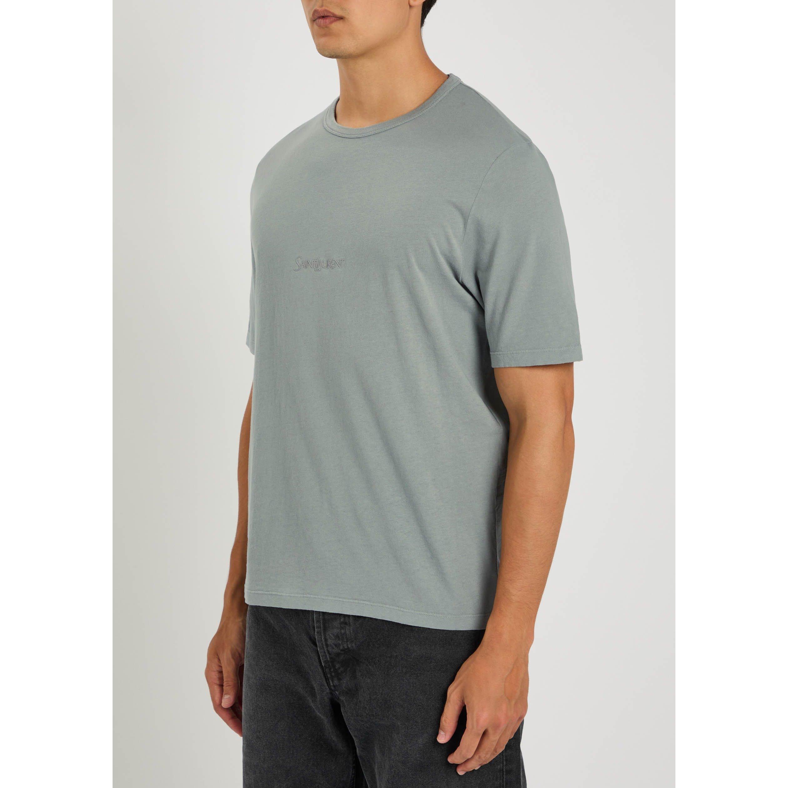 GREY - Saint Laurent - Men's Cotton Crew-Neck Short-Sleeve T-Shirt - 2