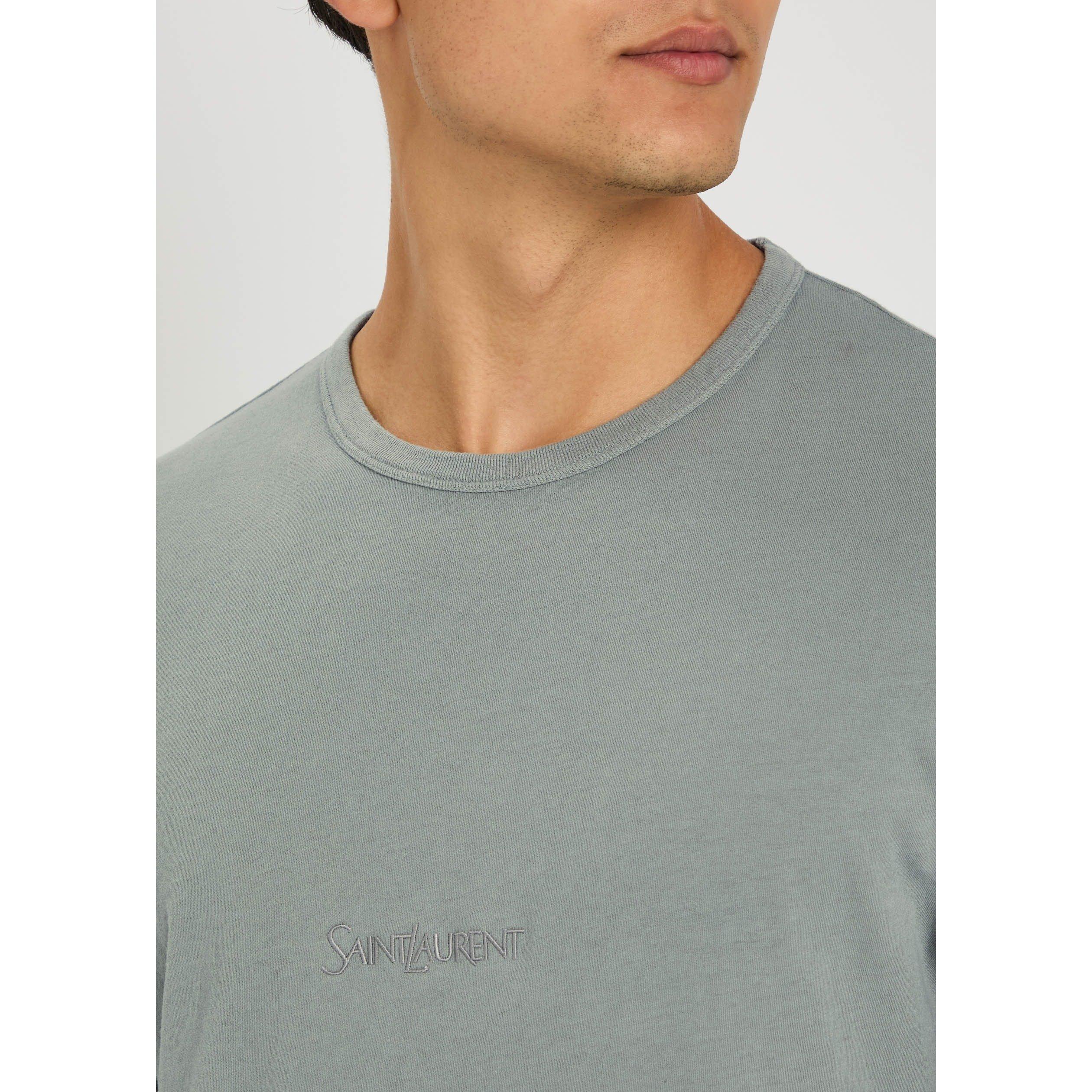 GREY - Saint Laurent - Men's Cotton Crew-Neck Short-Sleeve T-Shirt - 4