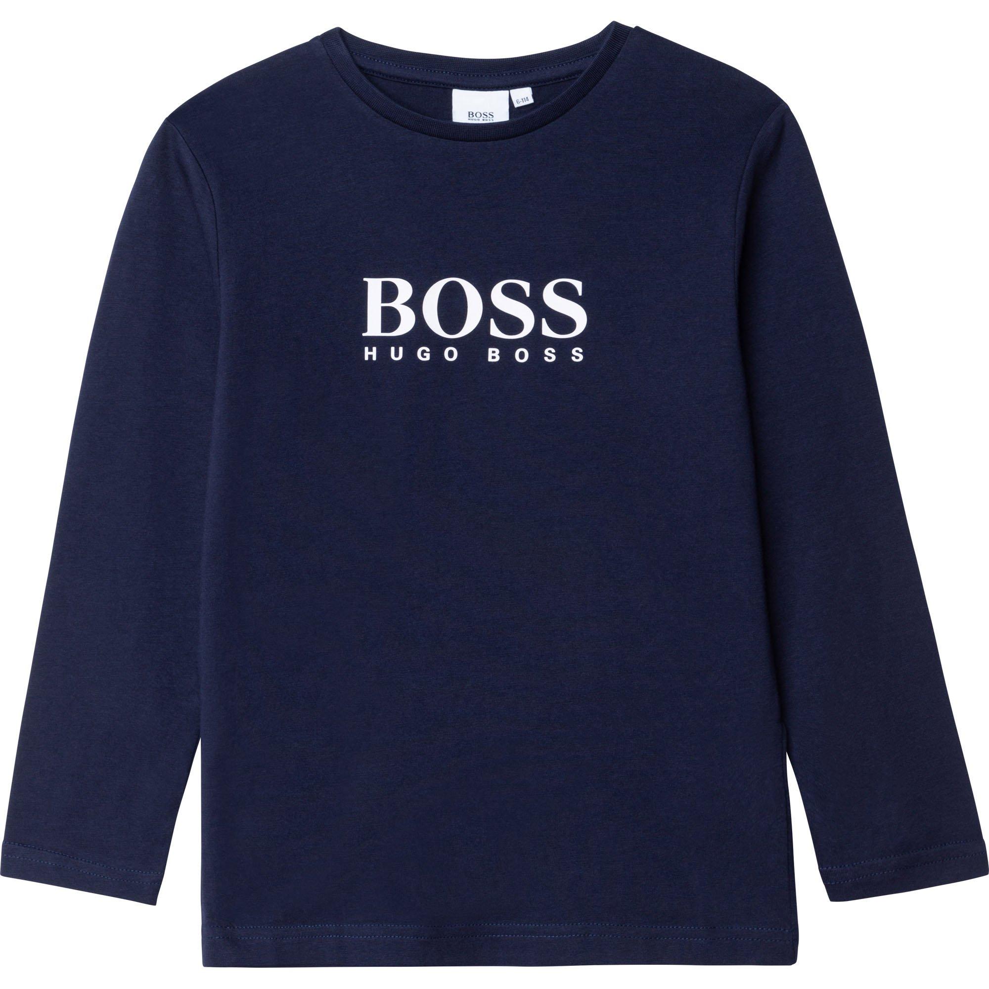 Navy 849 - Boss - Kids Logo Long-sleeve T-Shirt, Bold Branding - 1