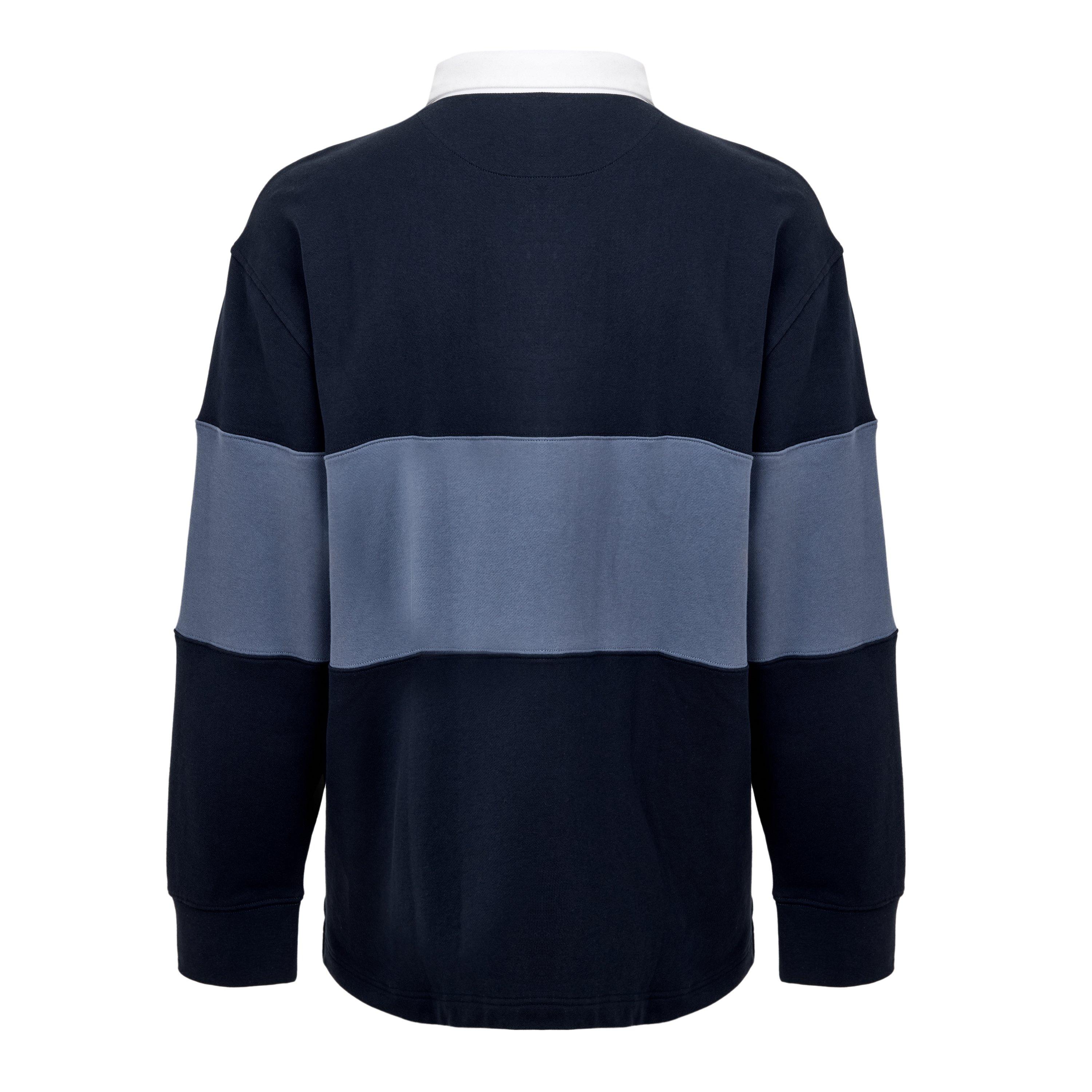 NAVY - Wax London - Men's Rowhill Striped Cotton Long-Sleeve Rugby Shirt - 2