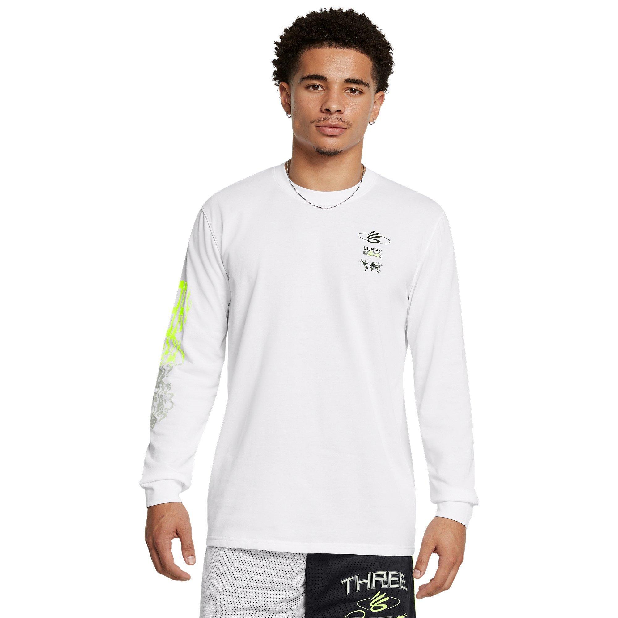 Wht/Yellow/Blk - Under Armour - Curry Verbiage Heavyweight Long Sleeve T-Shirt Adults - 2