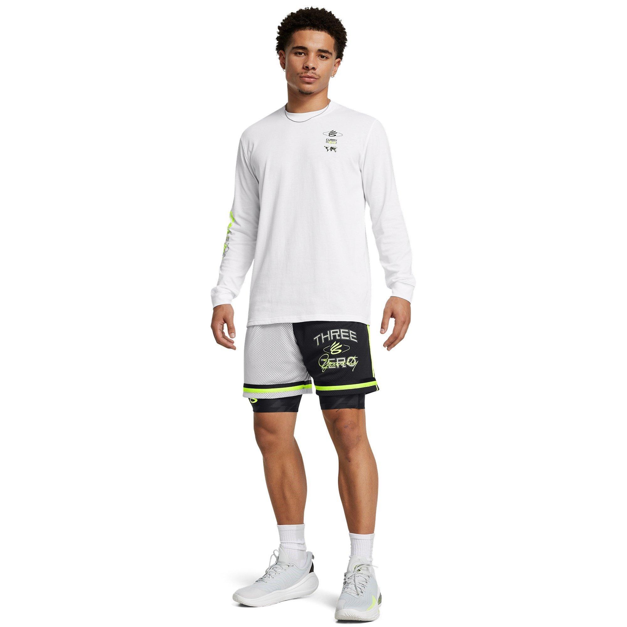 Wht/Yellow/Blk - Under Armour - Curry Verbiage Heavyweight Long Sleeve T-Shirt Adults - 4