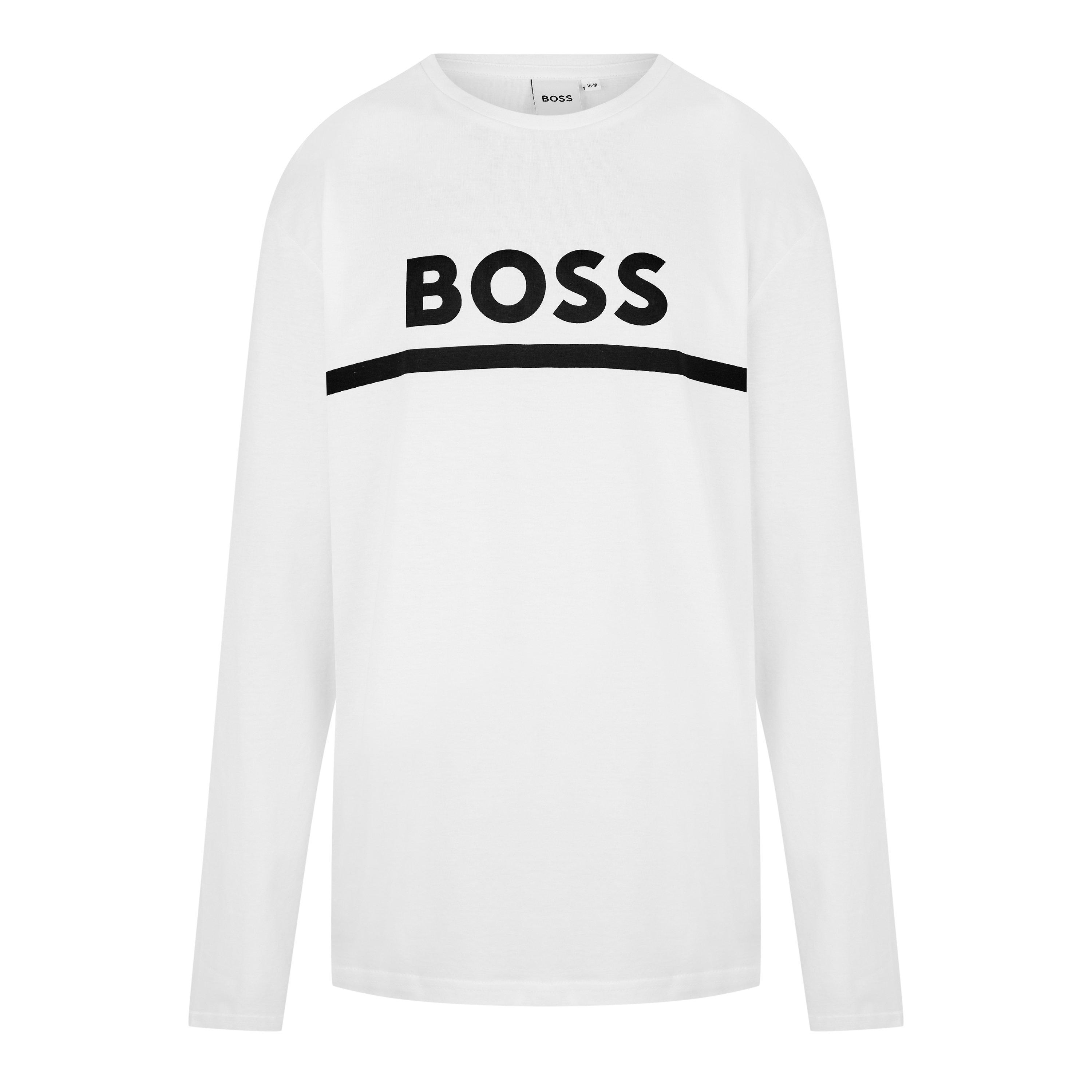 White 10P - Boss - Kids Long-sleeve Large Logo Tee, Iconic Logo Print T-Shirt - 1