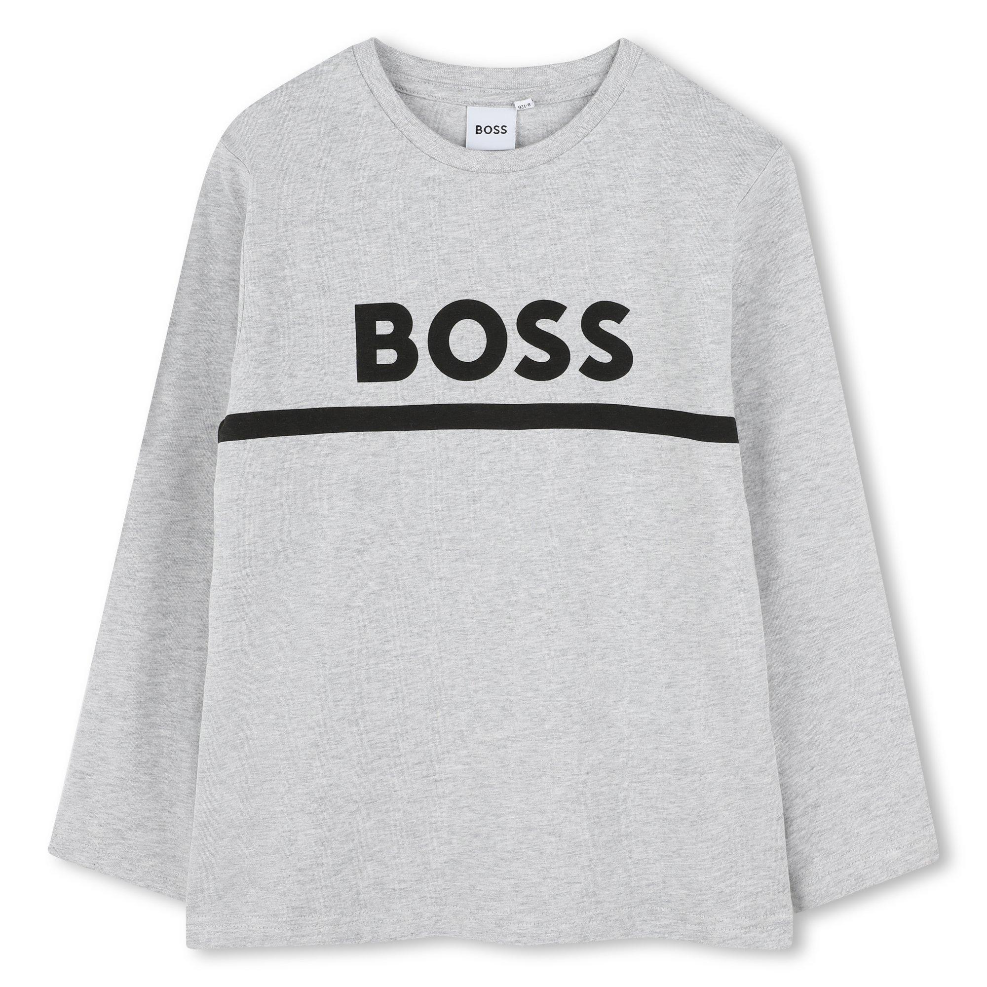 Boss BW Long Sleeve Logo Print T shirt Junior Boys T shirts a manches longues Sports Direct