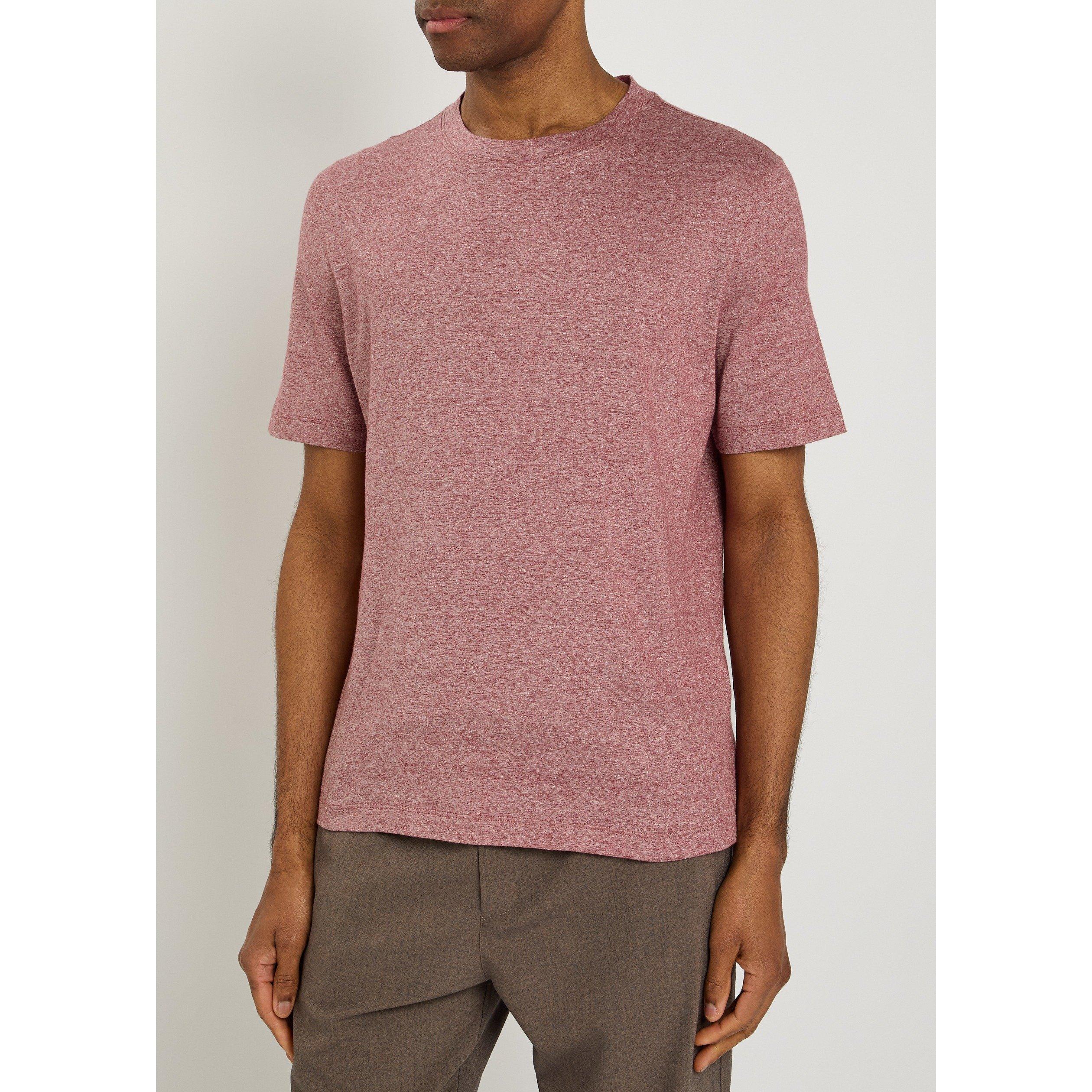 CORAL - Brunello Cucinelli - Men's Linen-Cotton Short-Sleeve Crew-Neck T-Shirt - 2