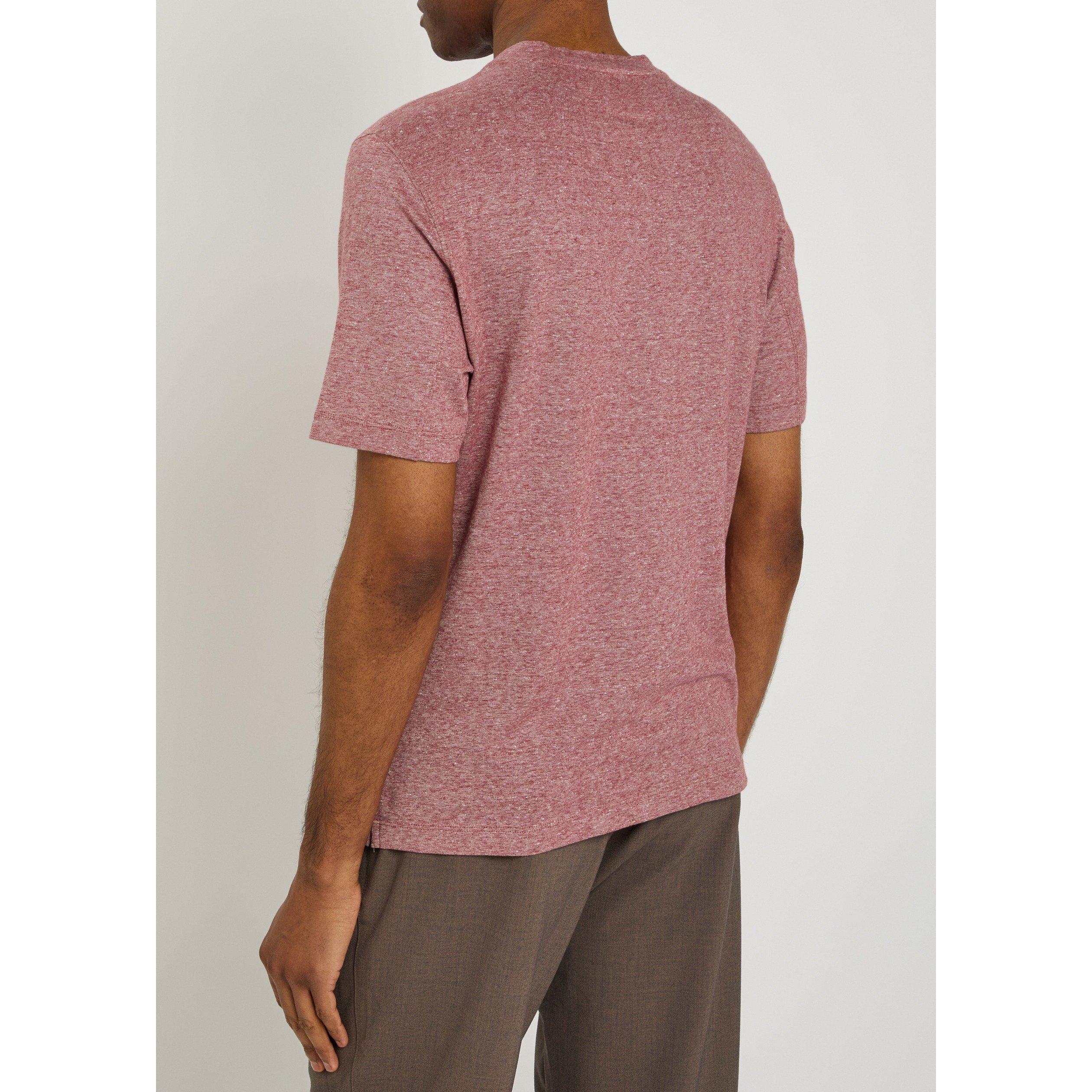 CORAL - Brunello Cucinelli - Men's Linen-Cotton Short-Sleeve Crew-Neck T-Shirt - 3