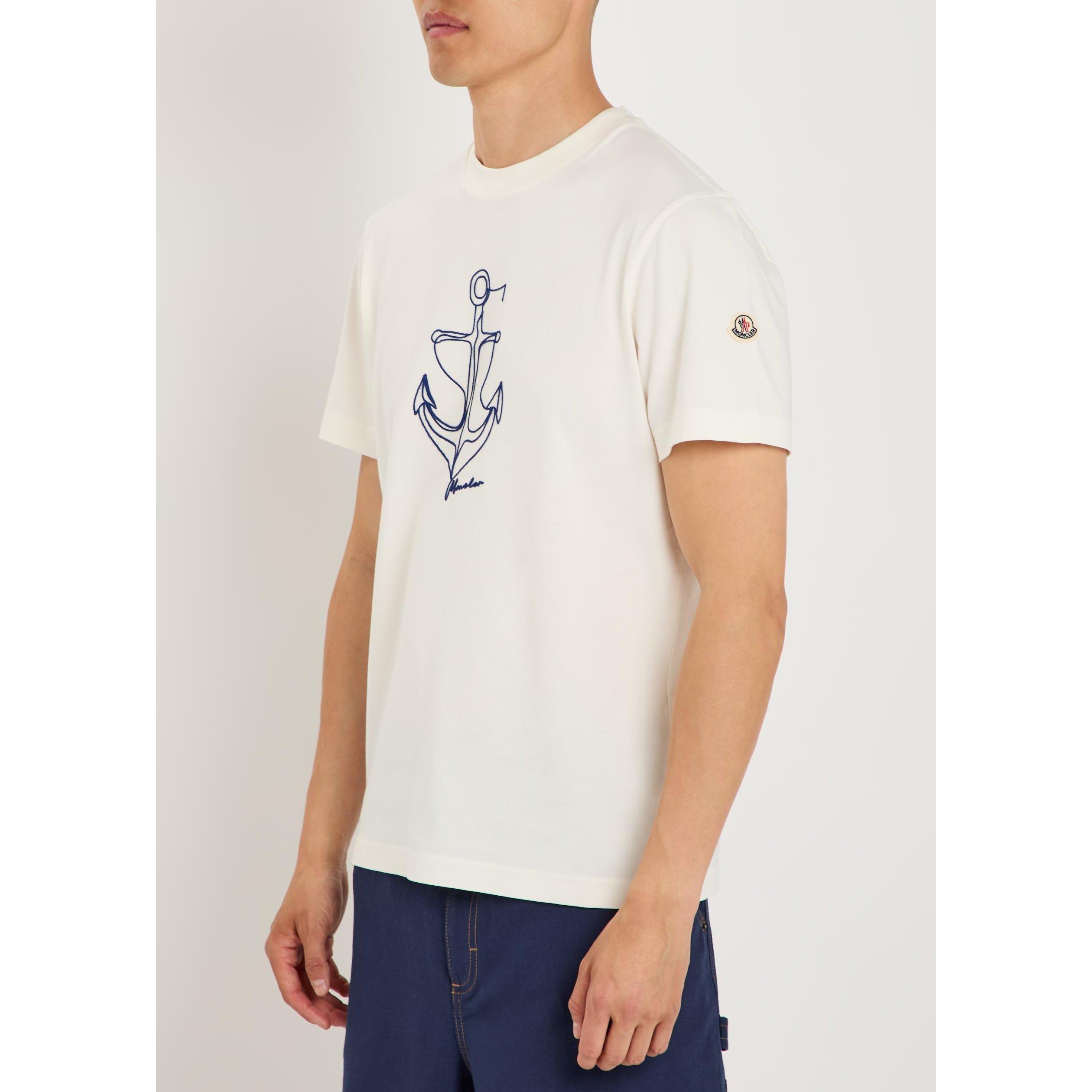 WHITE - Moncler - Men's Anchor Logo Cotton Short-Sleeve T-Shirt - 2