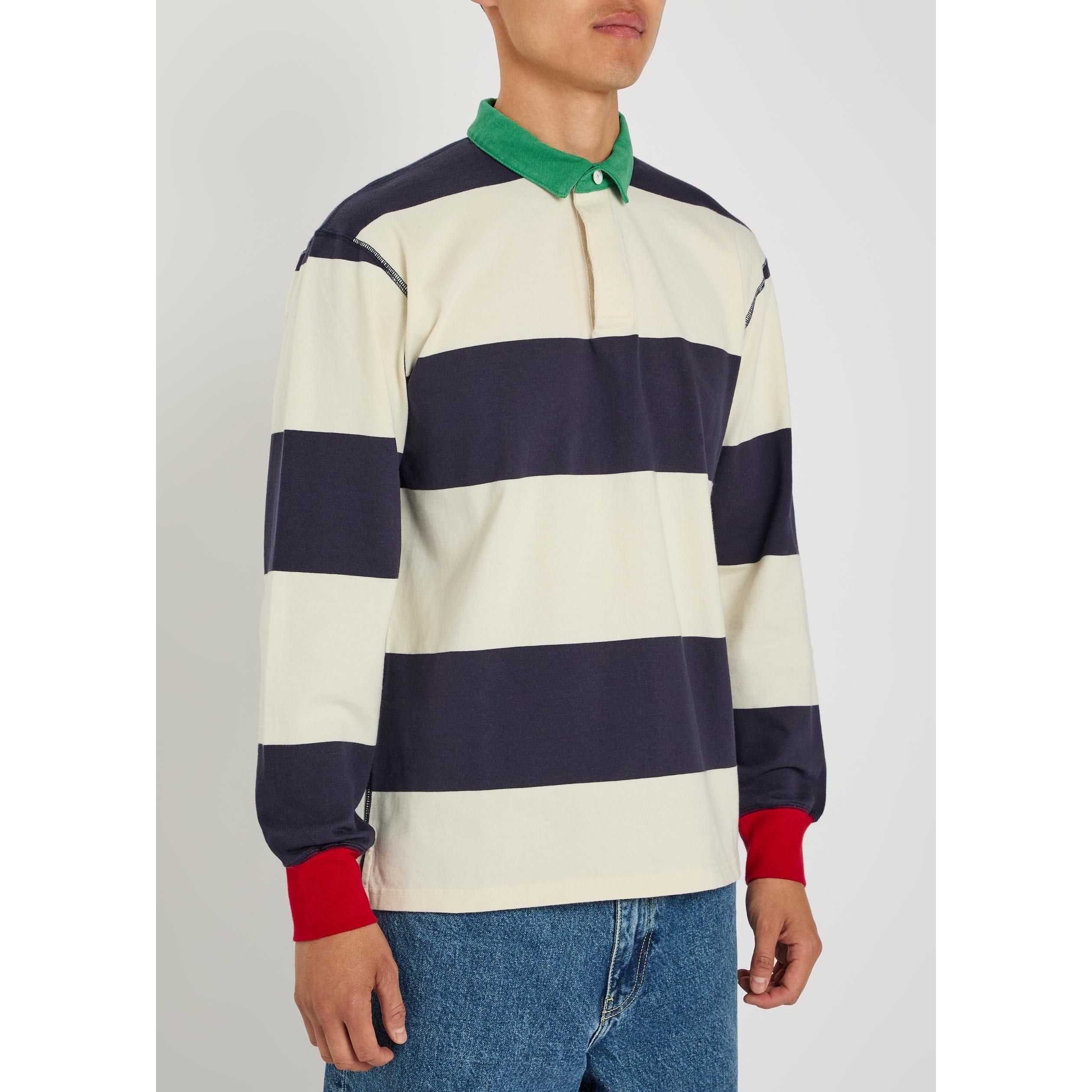 WHITE AND OTHER - Drakes - Men's Long-Sleeve Striped Cotton Polo Shirt - 2
