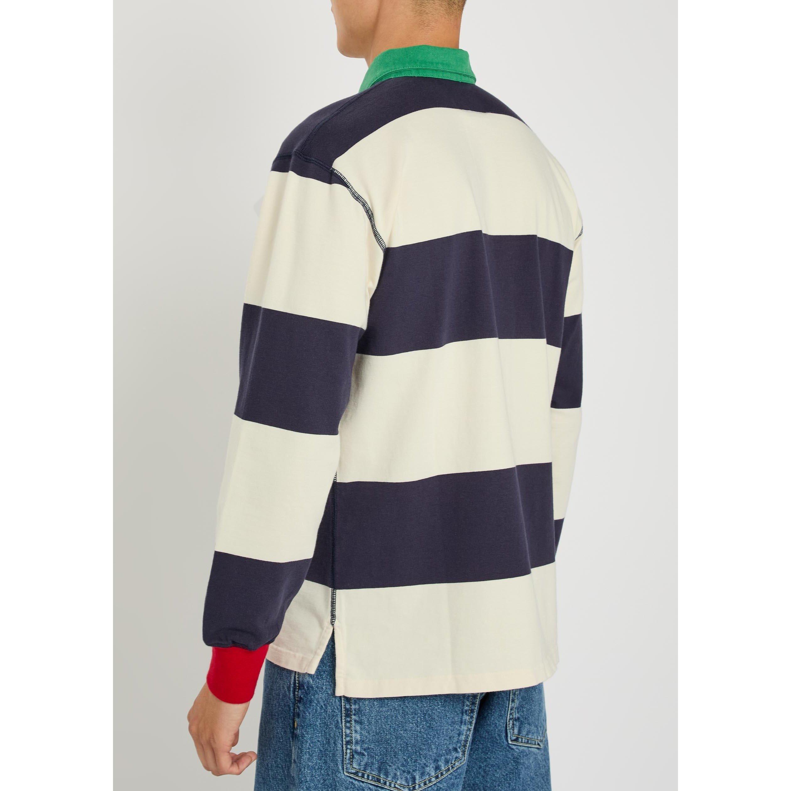 WHITE AND OTHER - Drakes - Men's Long-Sleeve Striped Cotton Polo Shirt - 3