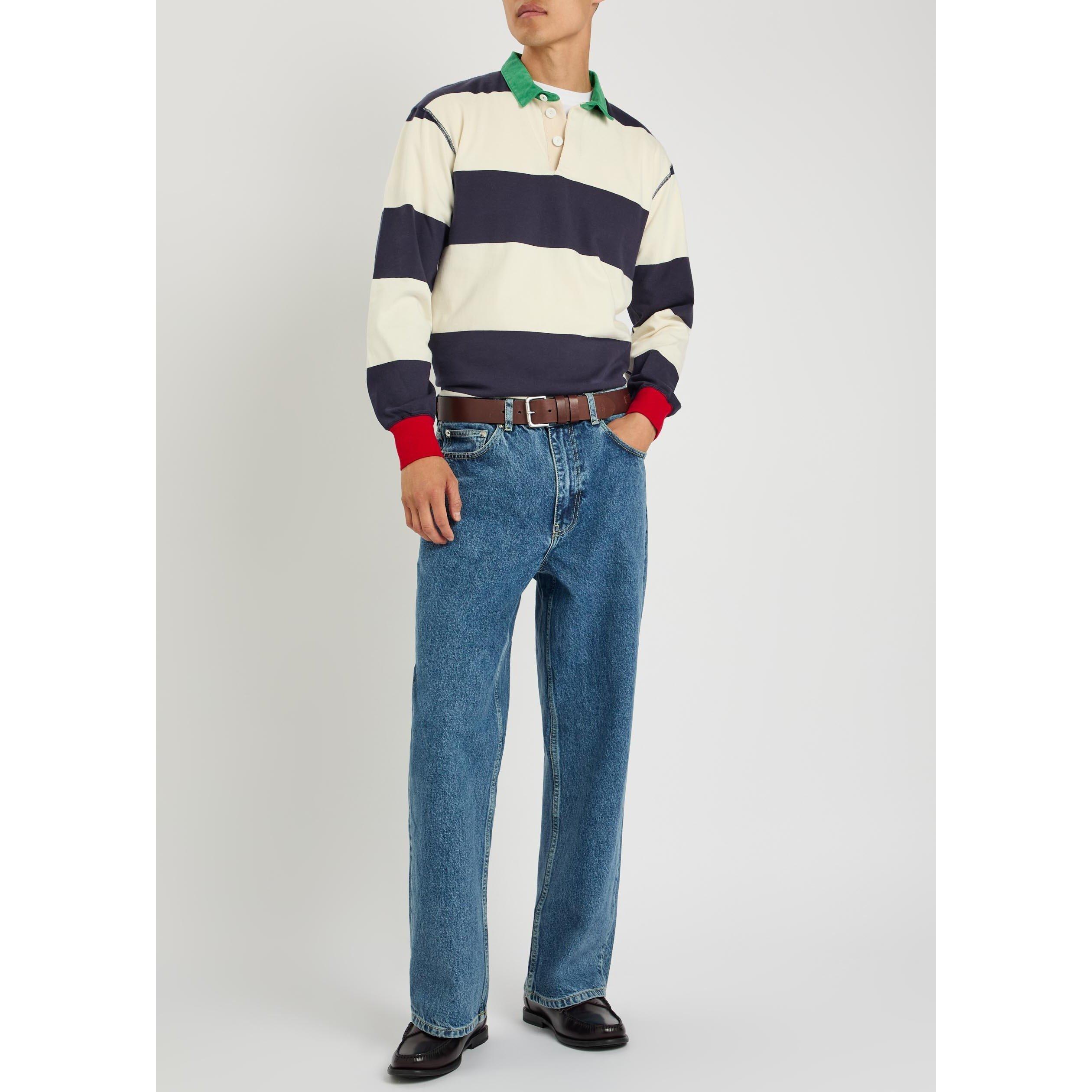 WHITE AND OTHER - Drakes - Men's Long-Sleeve Striped Cotton Polo Shirt - 5