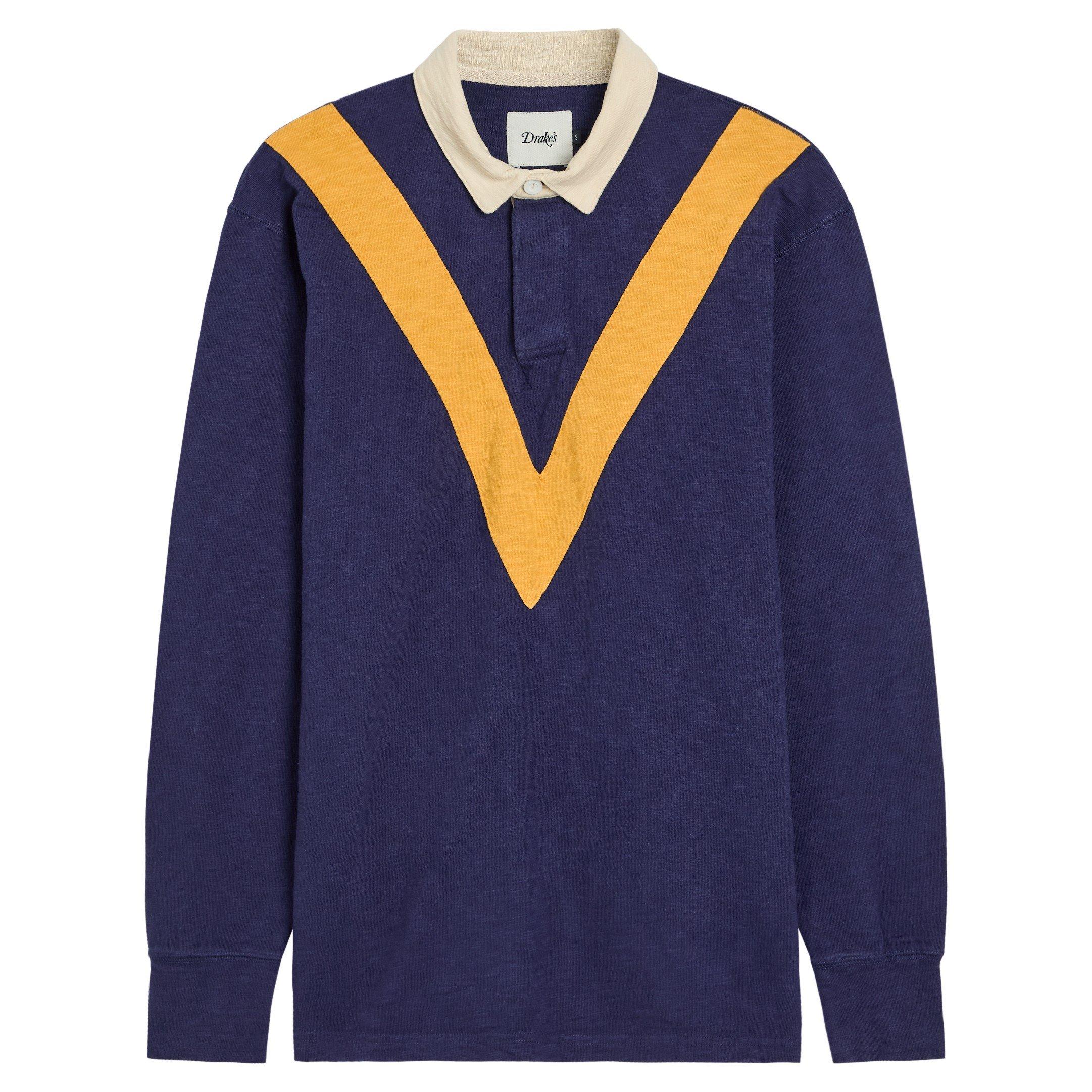 NAVY AND OTHER - Drakes - DRAKES CHEVRON RUGBY POLO LS