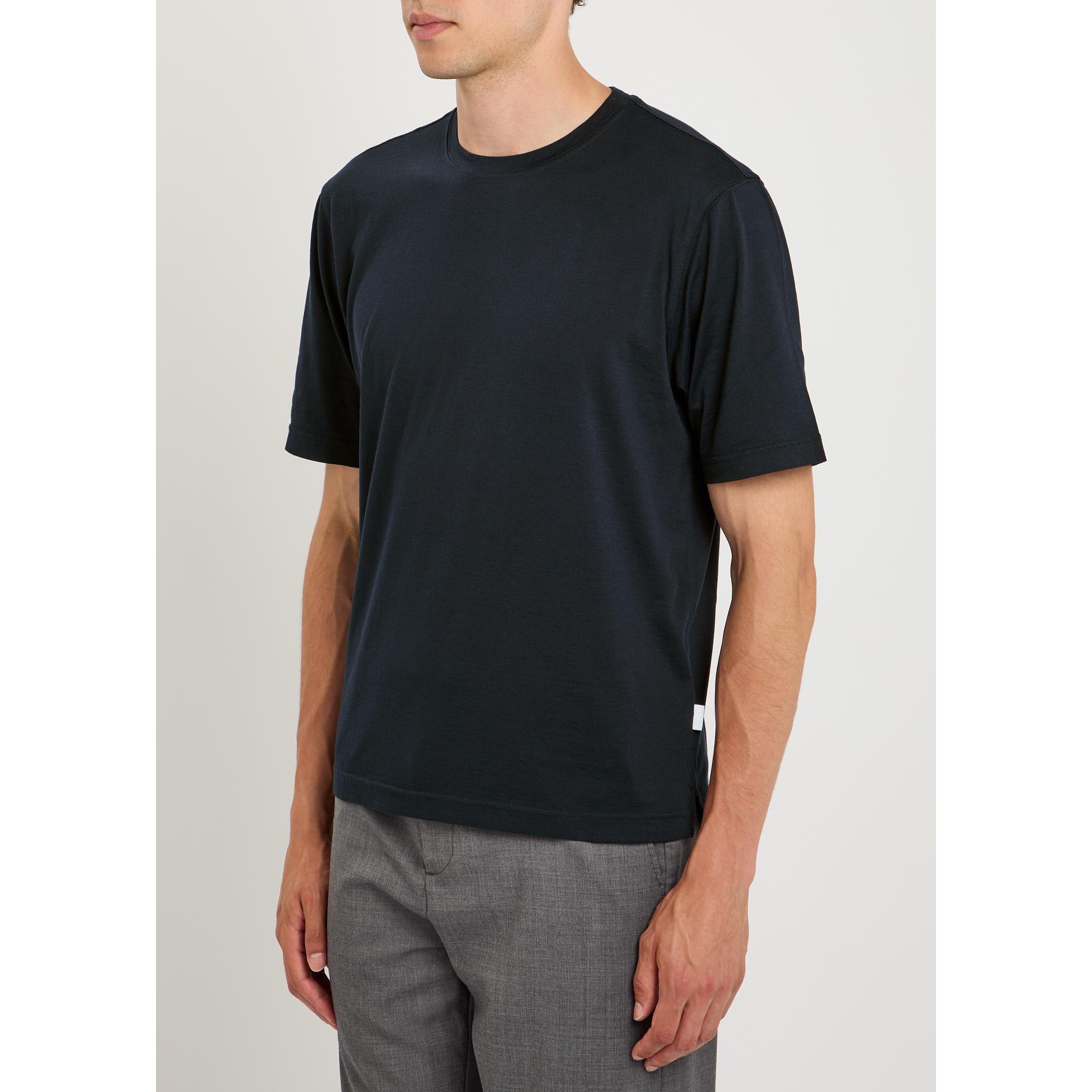 NAVY - Lardini - Men's Short-Sleeve Cotton-Silk T-Shirt - 2